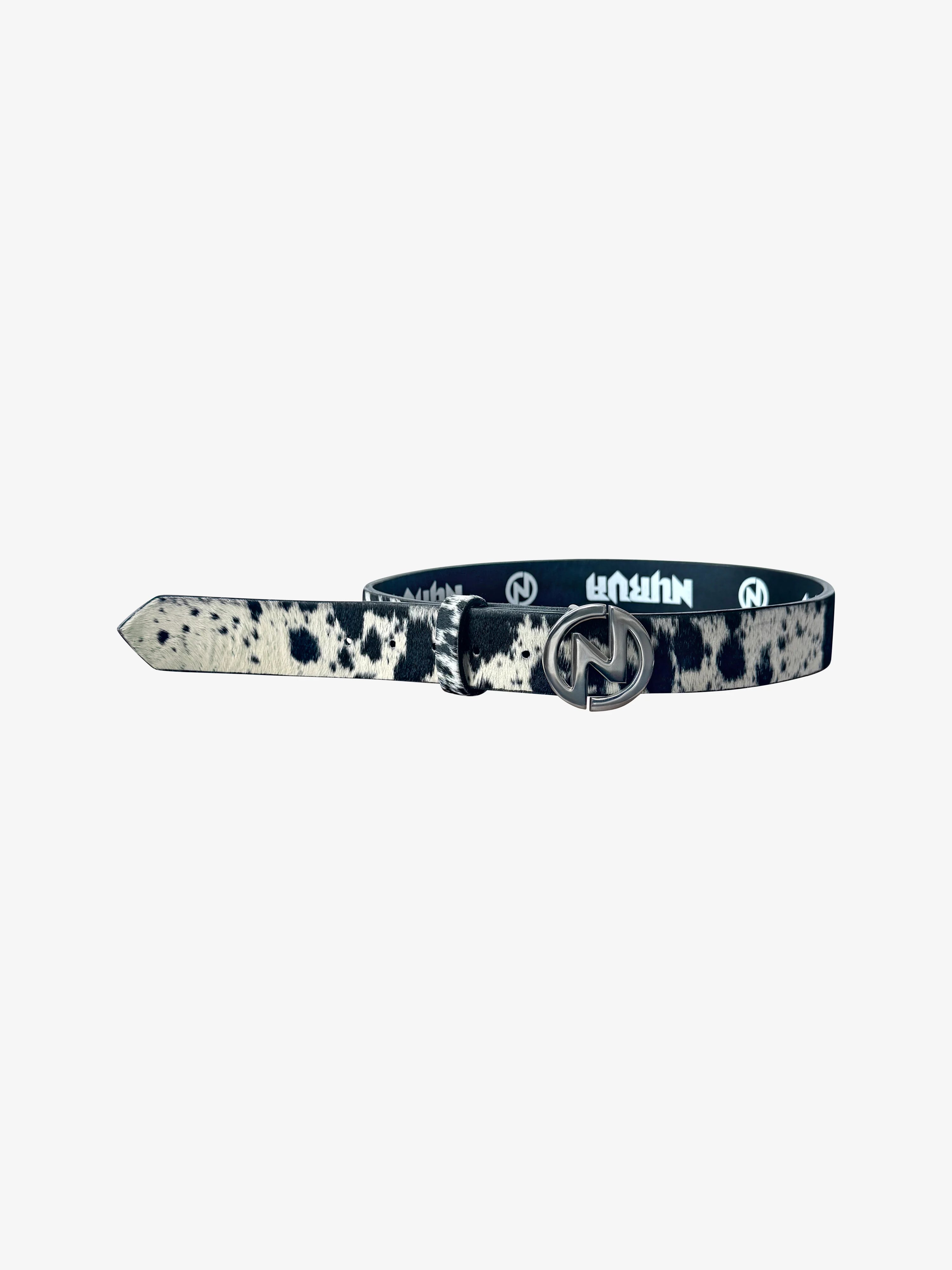 Calf Fur Logo Belt BLack/White
