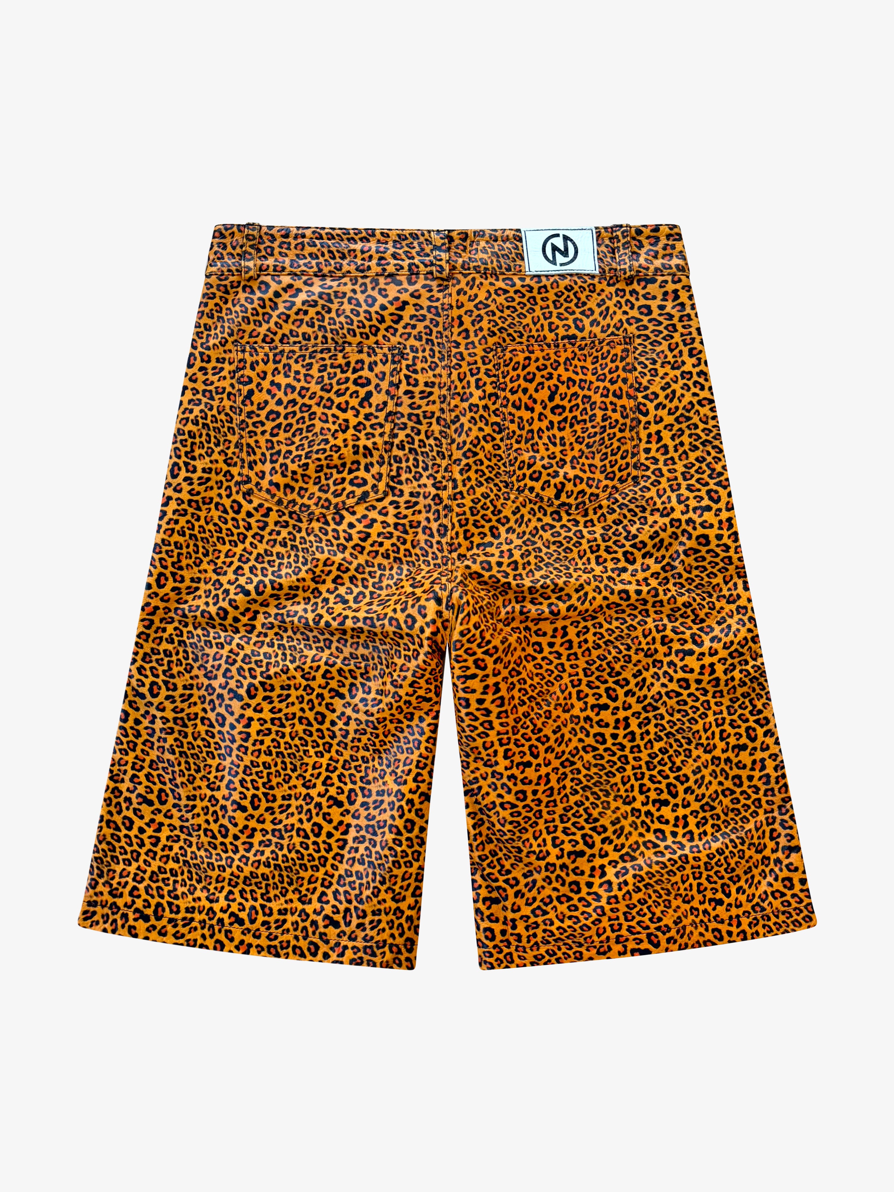 Flared Leather Ember Leopard Print Shorts