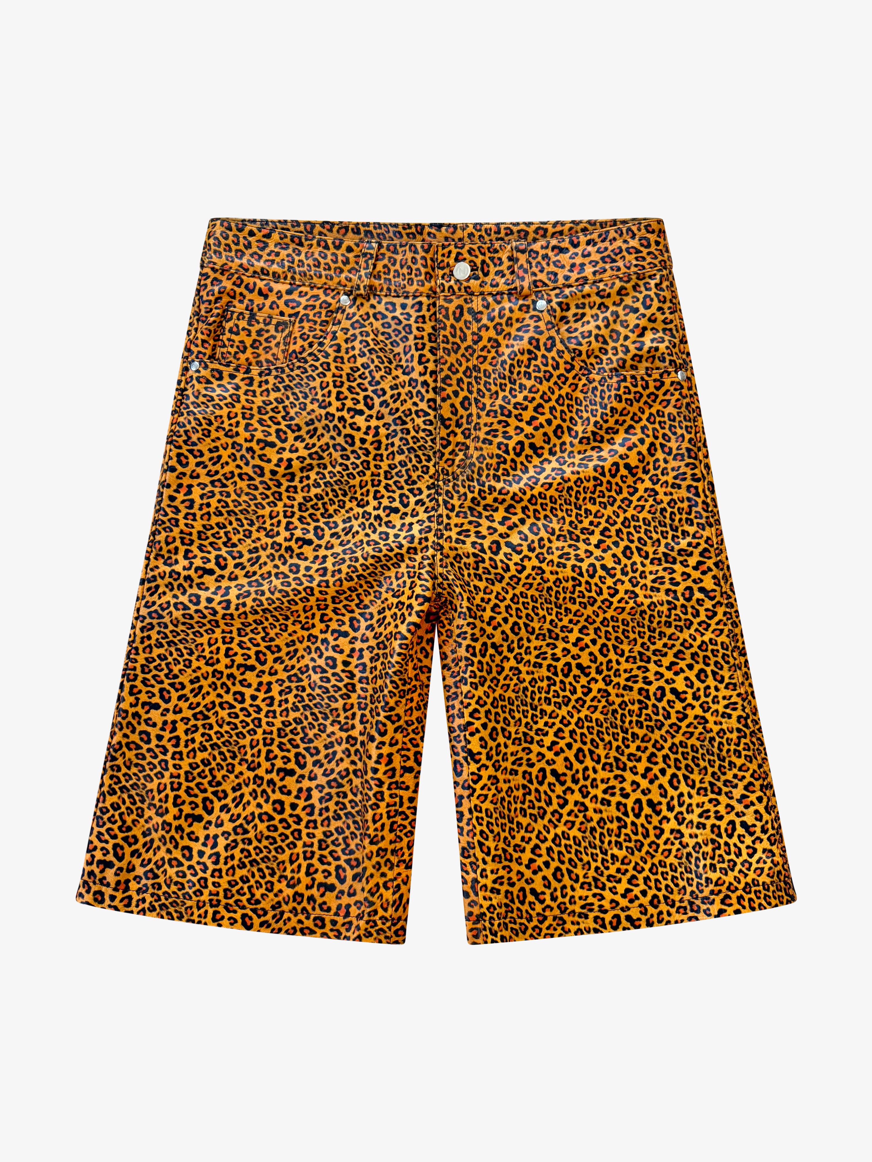 Flared Leather Ember Leopard Print Shorts