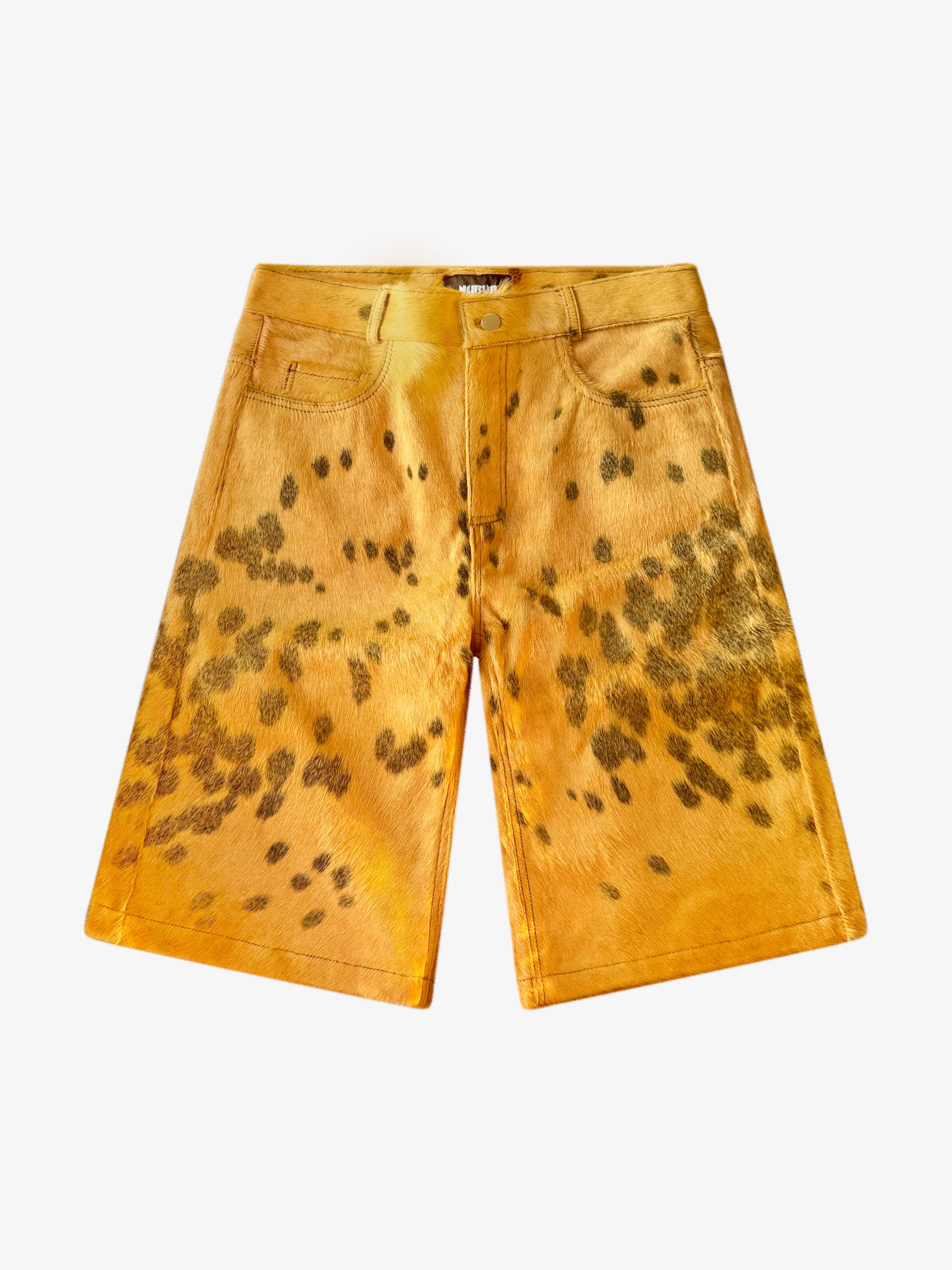 【NYRVA】 Flared Cowhide Shorts 32 Flared Cowhide Shorts Tan/White – NYRVA