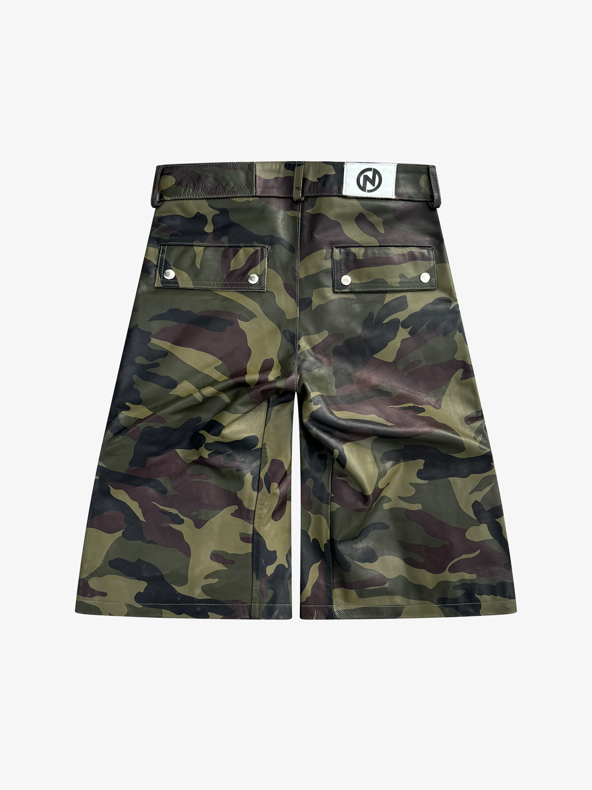 Utility Army Camo Cargo Leather Shorts