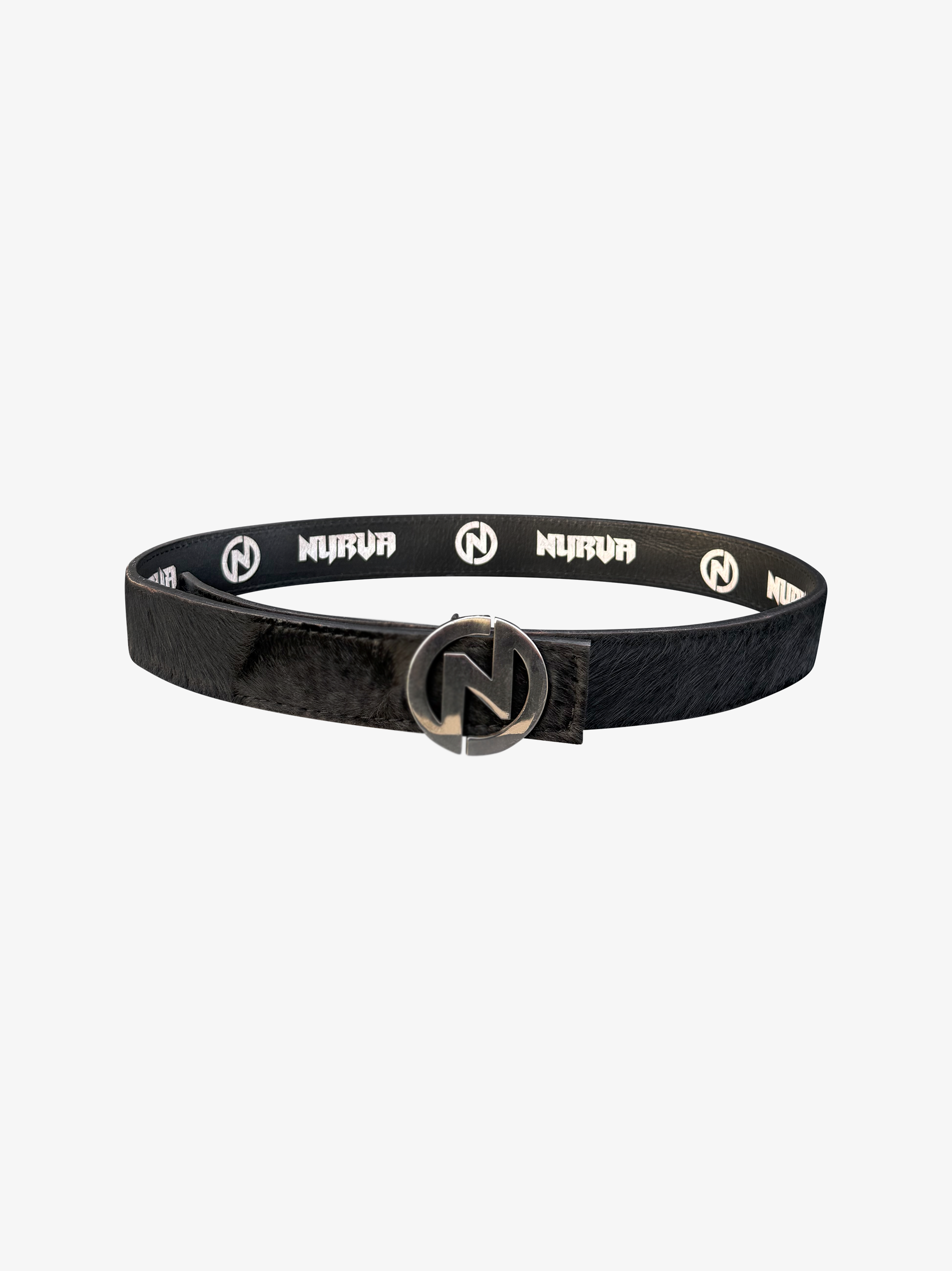 Calf Fur Logo Belt Black