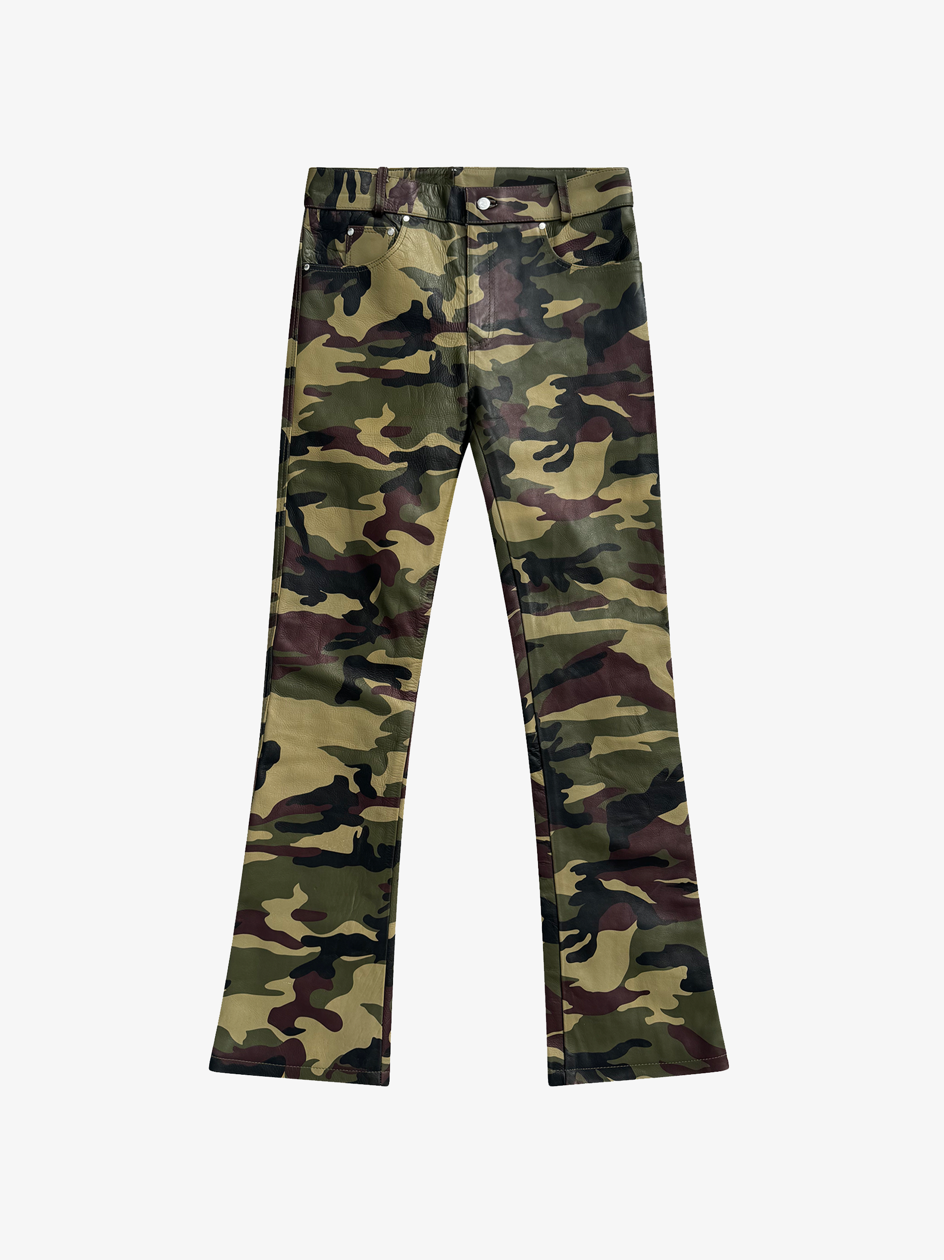 Flared Army Camo Leather Pants NYRVA Flared Army Camo Leather Pants NYRVA