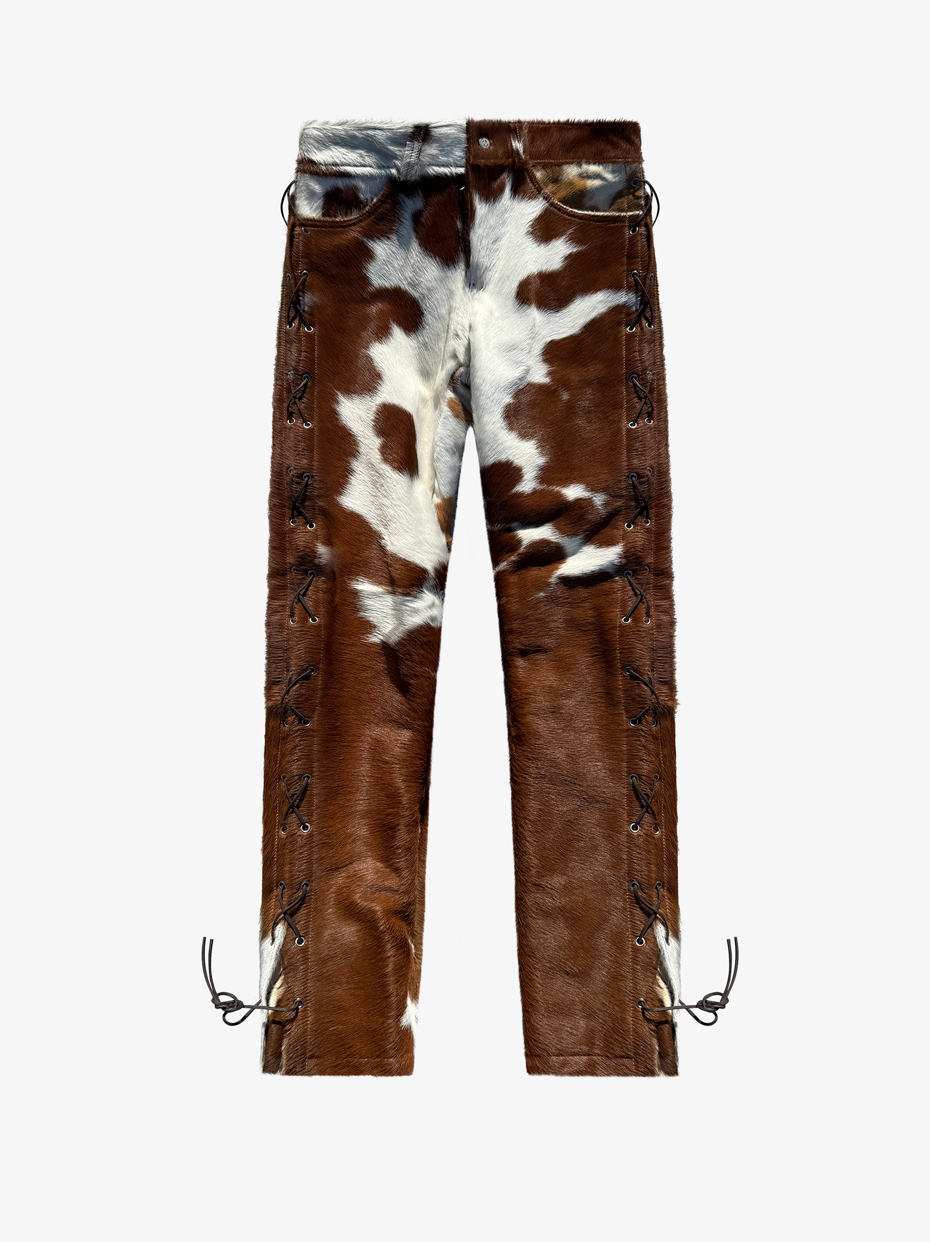 パンツ NYRVA Brown Cowhide Flared Leather Pants Flared Cowhide Pants Tan/White – NYRVA