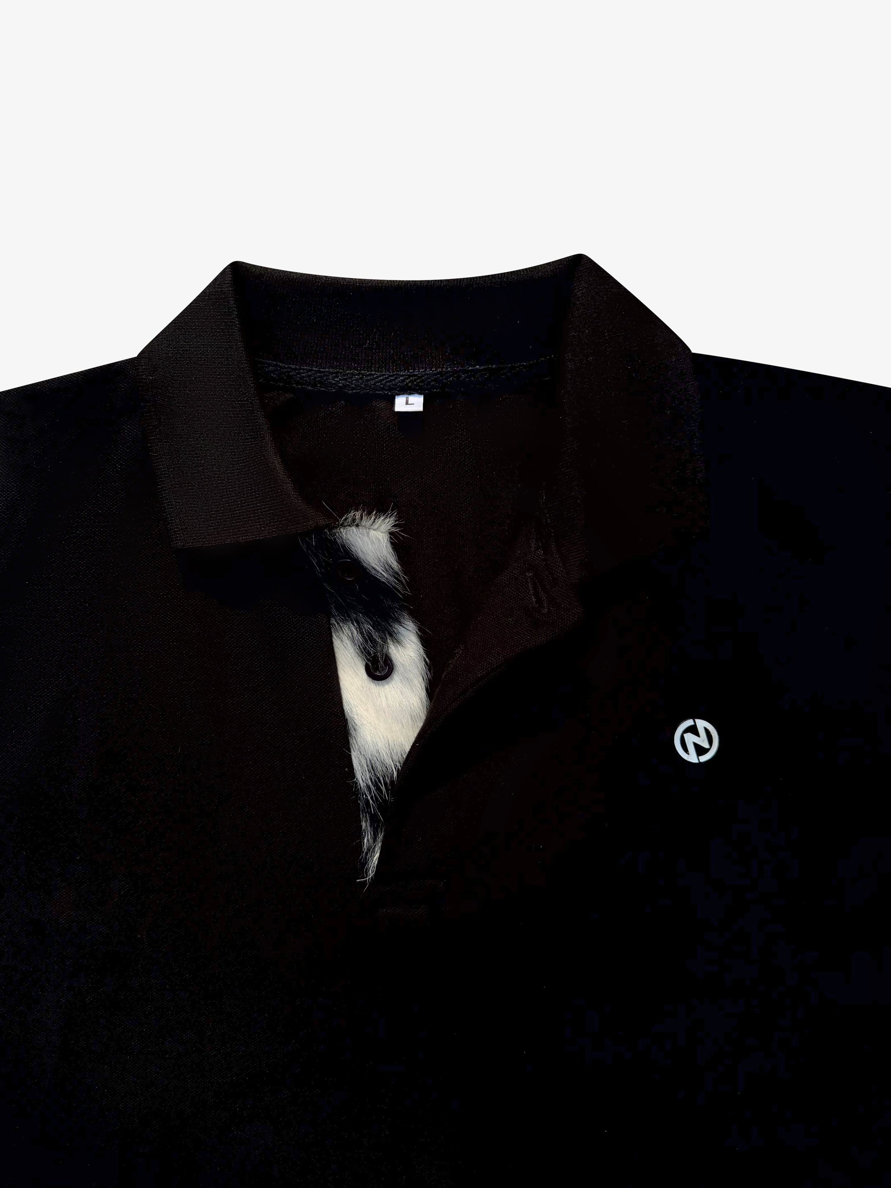 Cropped Cowhide Placket Polo (Black)