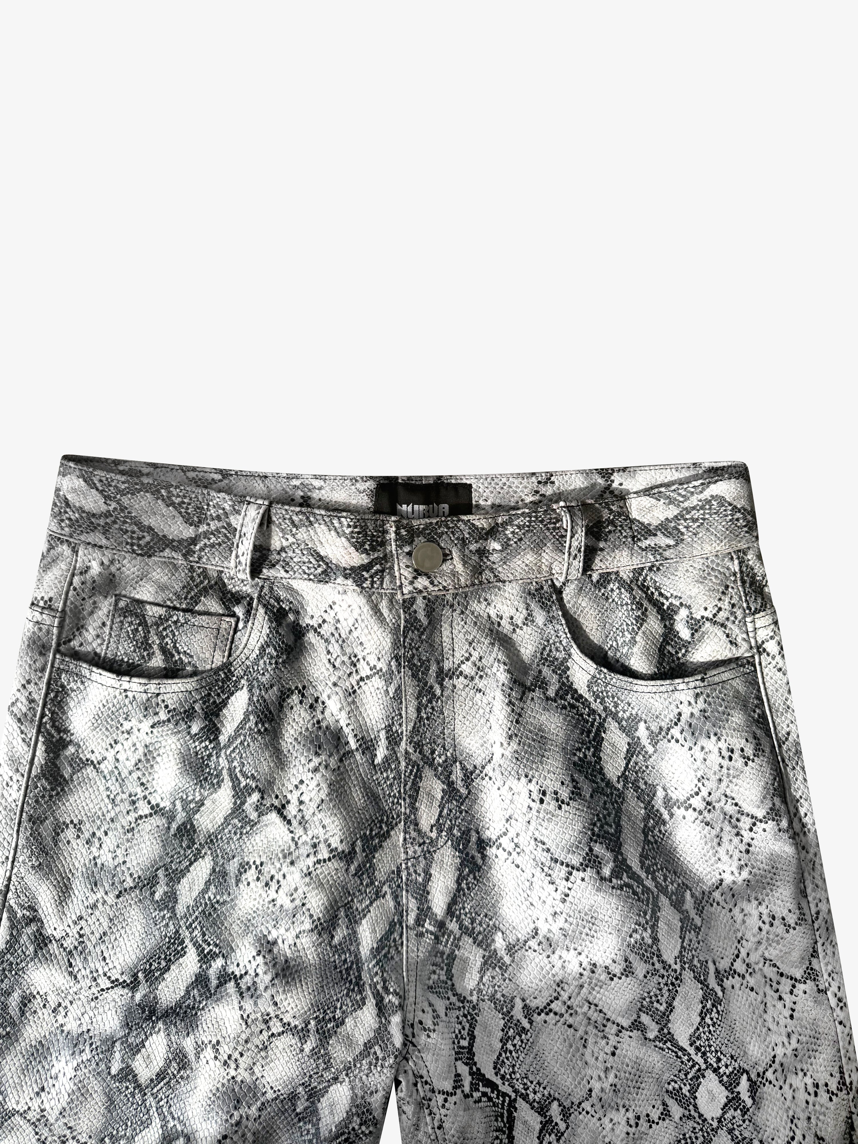 Flared Snakeskin Leather Shorts (Black / White)