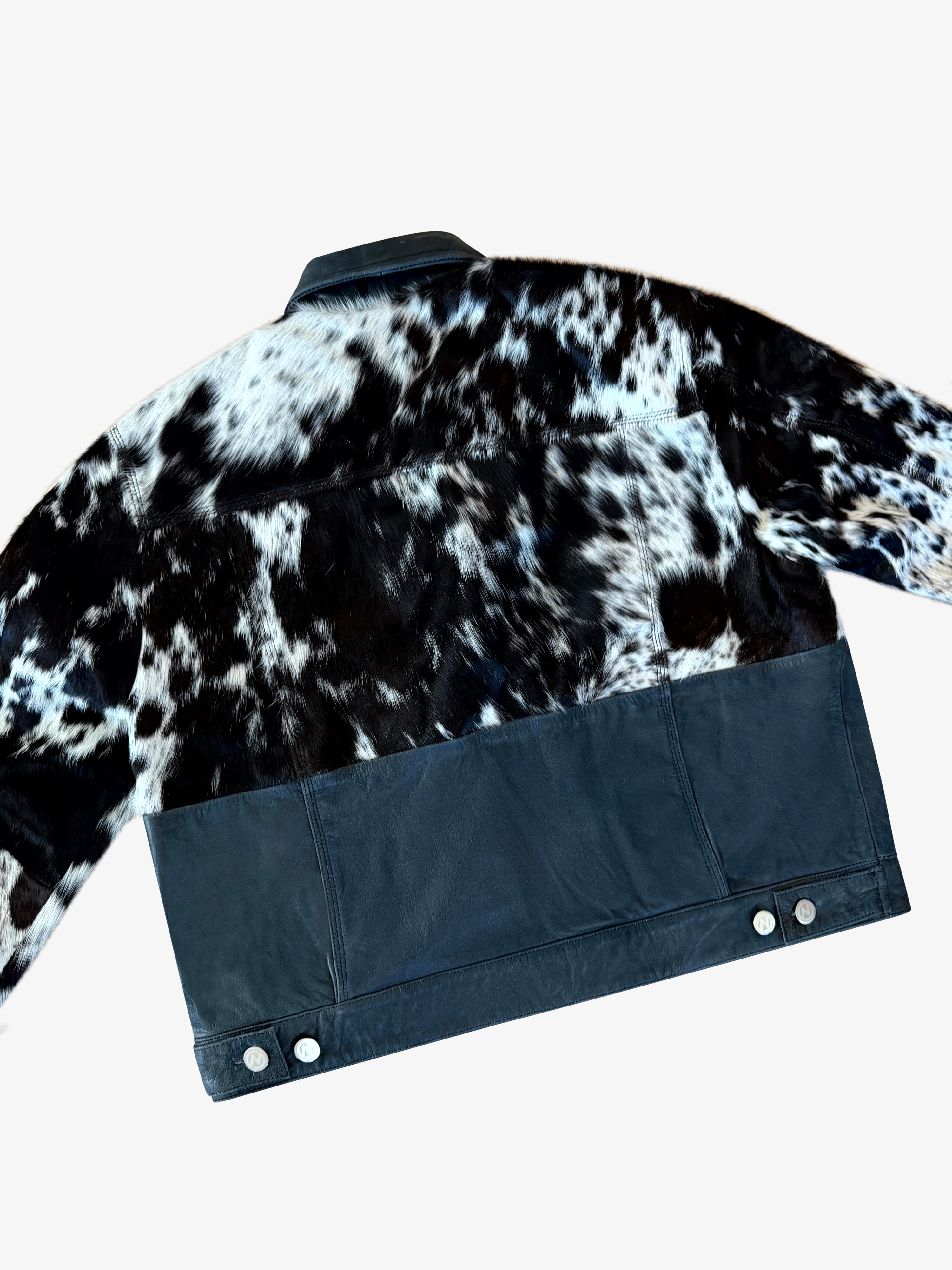 Cowhide Panel Trucker Jacket Black/White