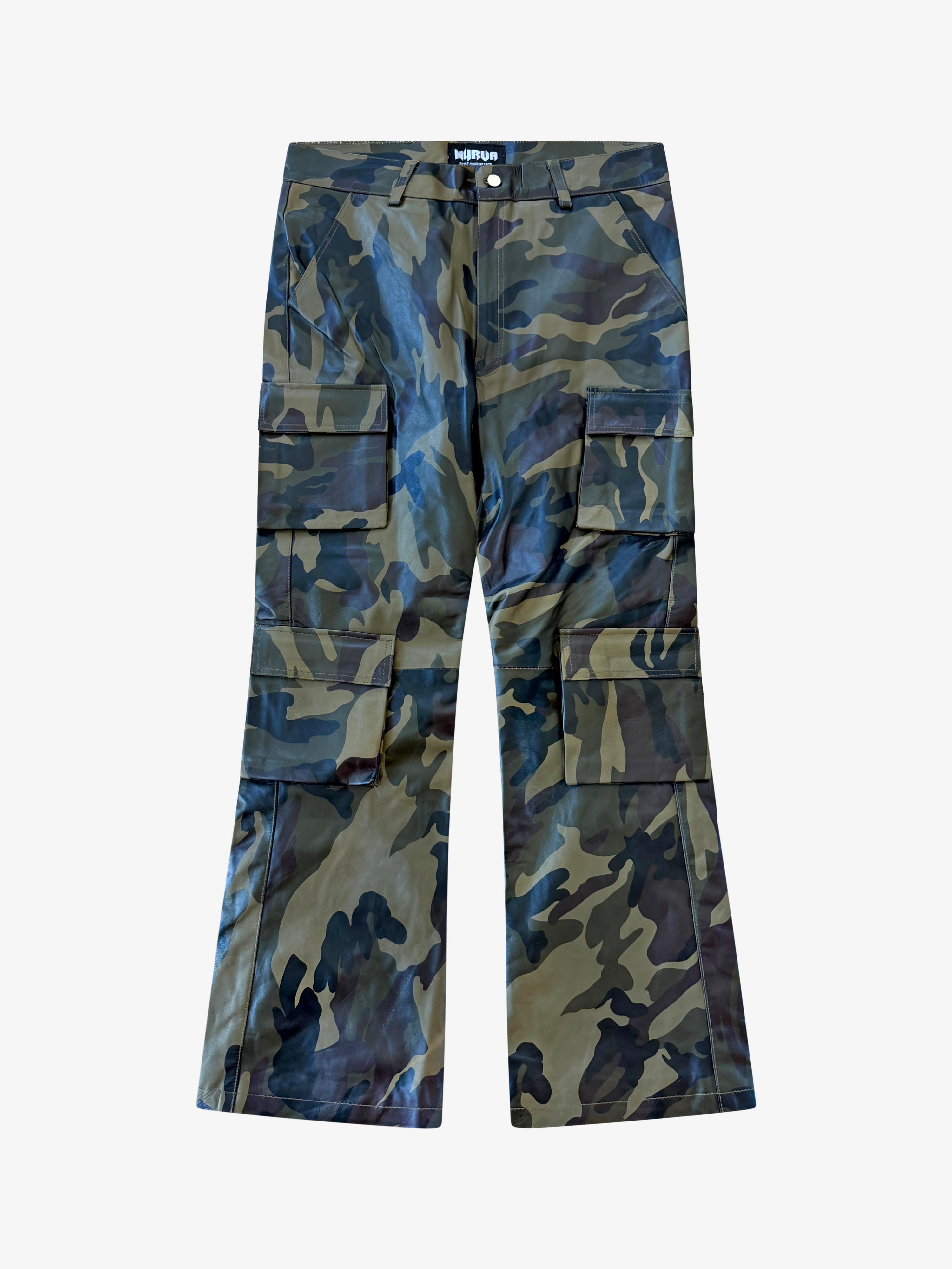 Army Camo Leather Cargo Pants