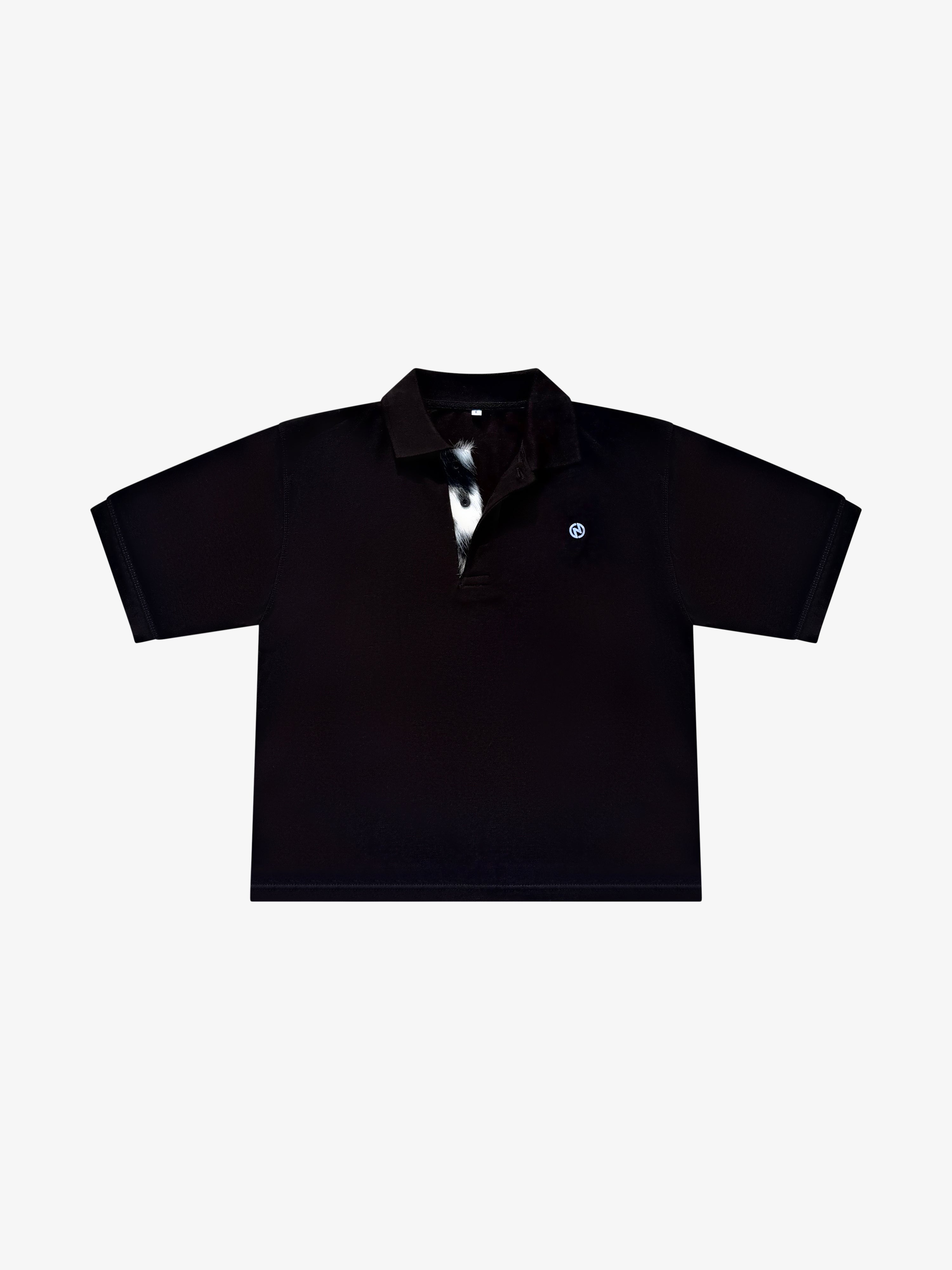Cropped Cowhide Placket Polo (Black)