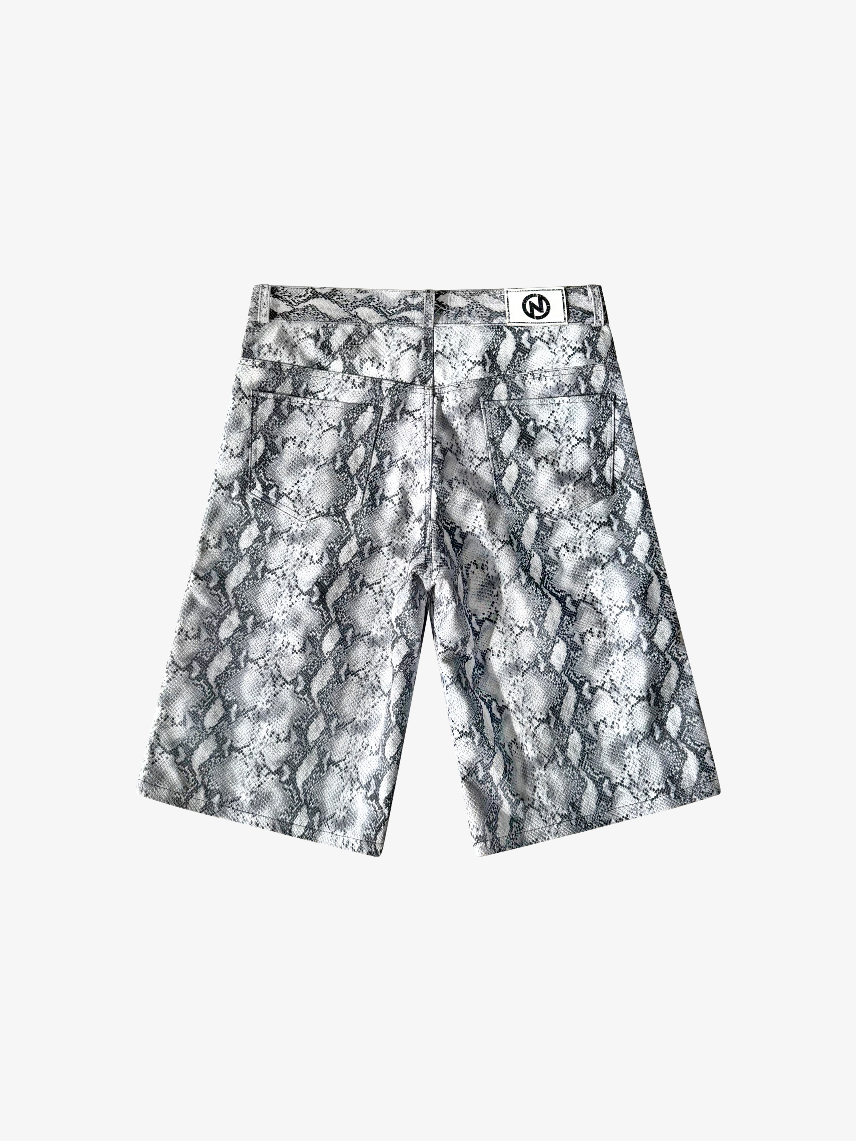 Flared Snakeskin Leather Shorts (Black / White)