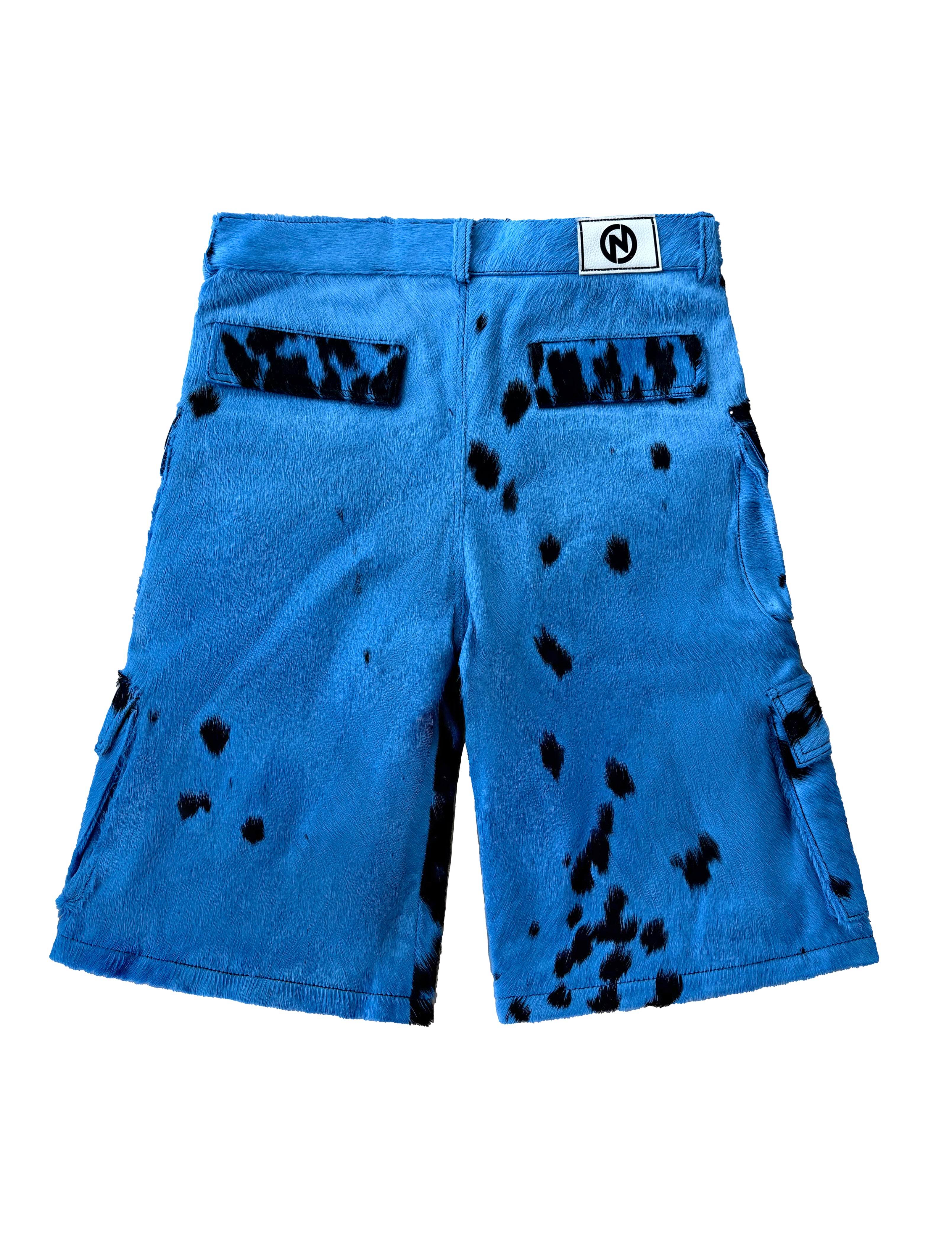 Utility Cowhide Cargo Leather Shorts Black and Blue – NYRVA