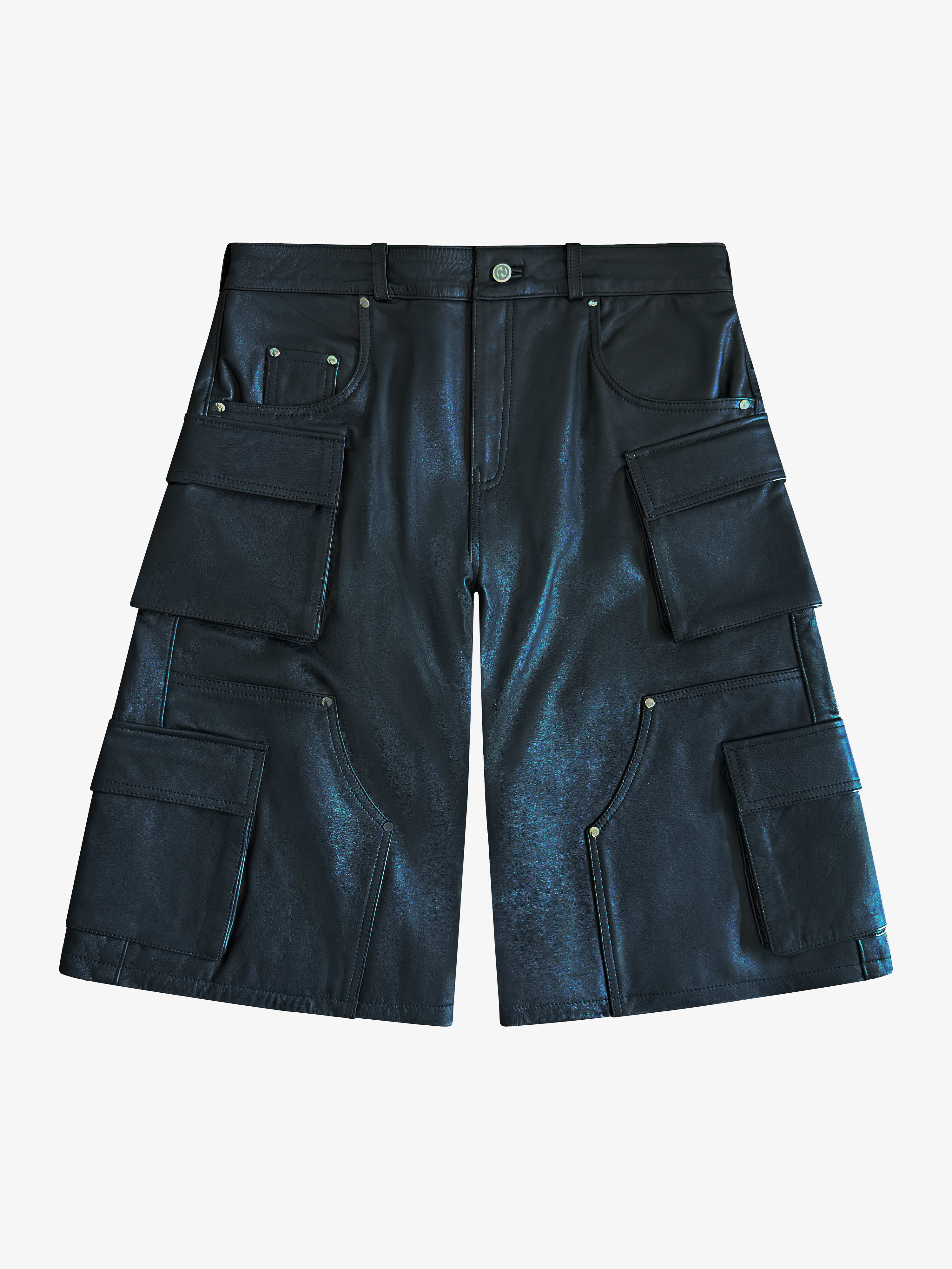 Utility Black Cargo Leather Shorts