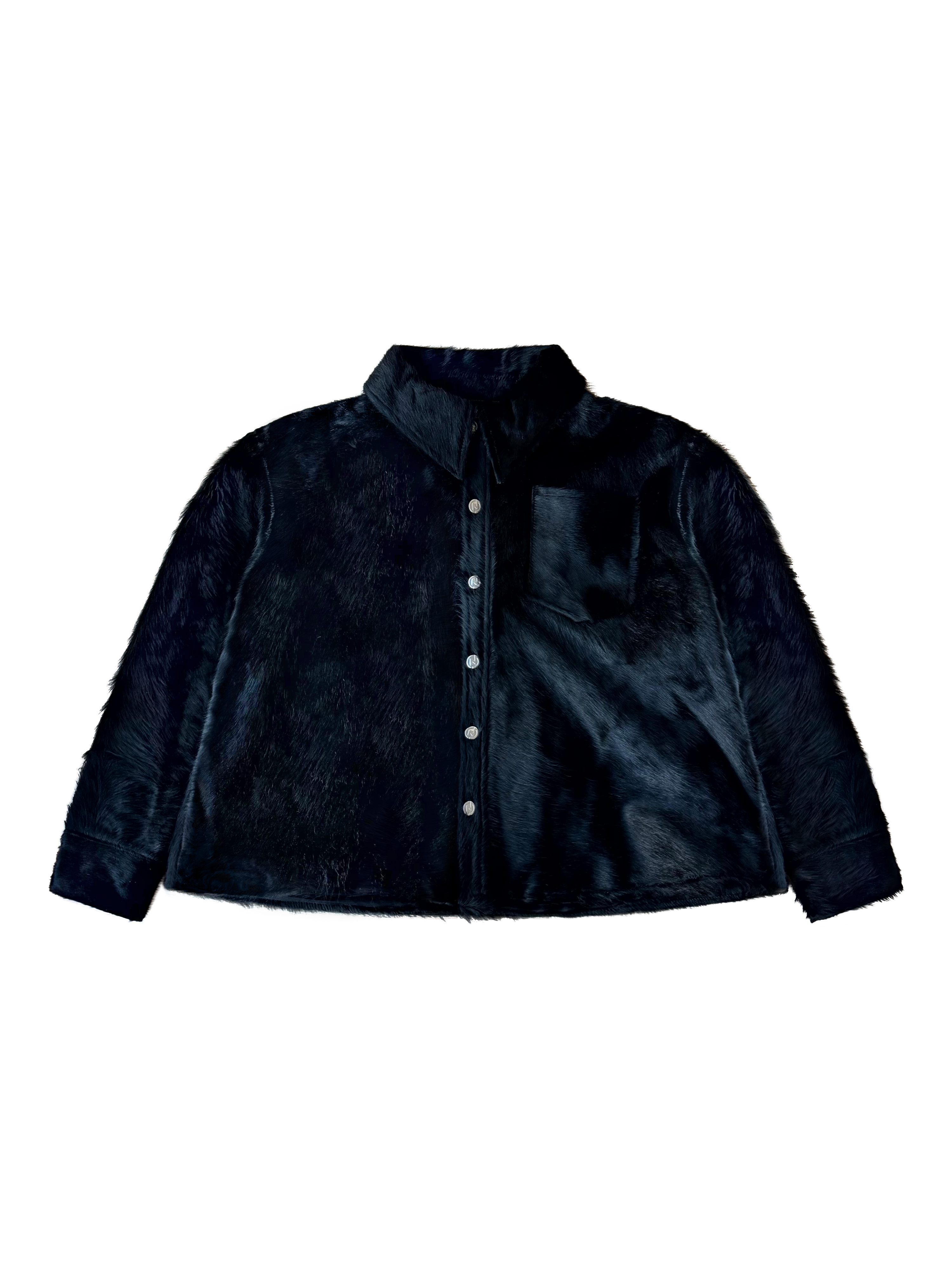 Button Up Cowhide Jacket Black