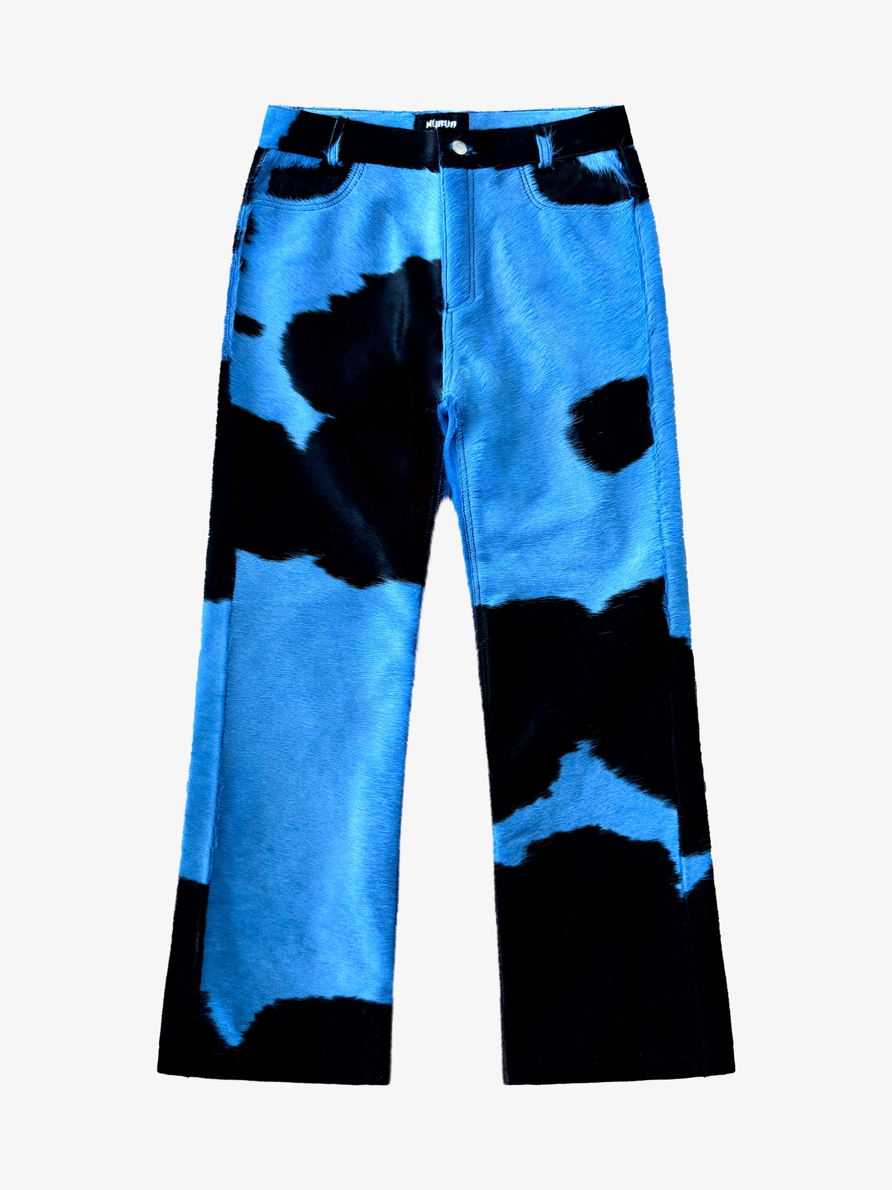 Flared Cowhide Pants Black/Blue