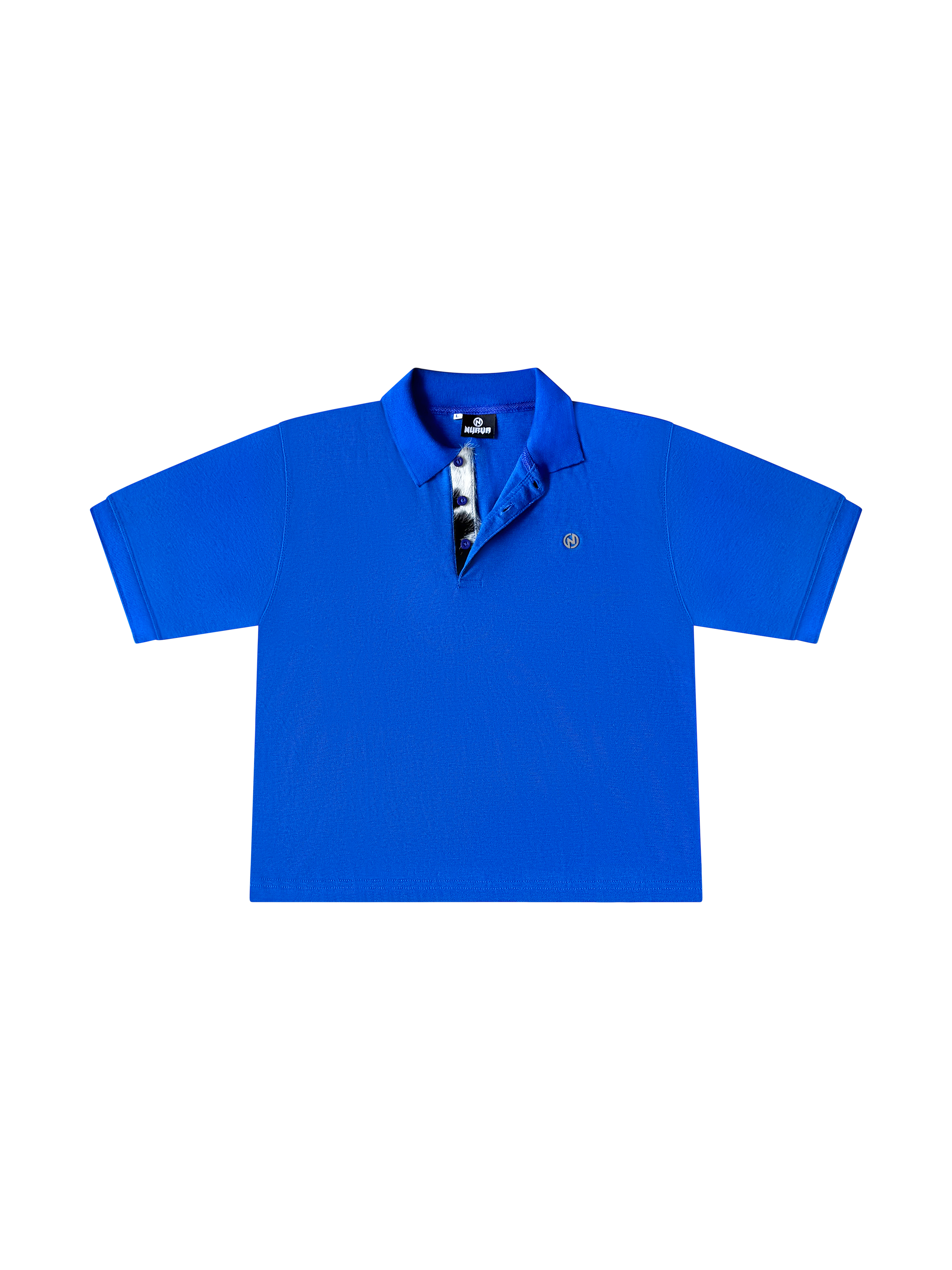 Cropped Cowhide Placket Polo (Blue)