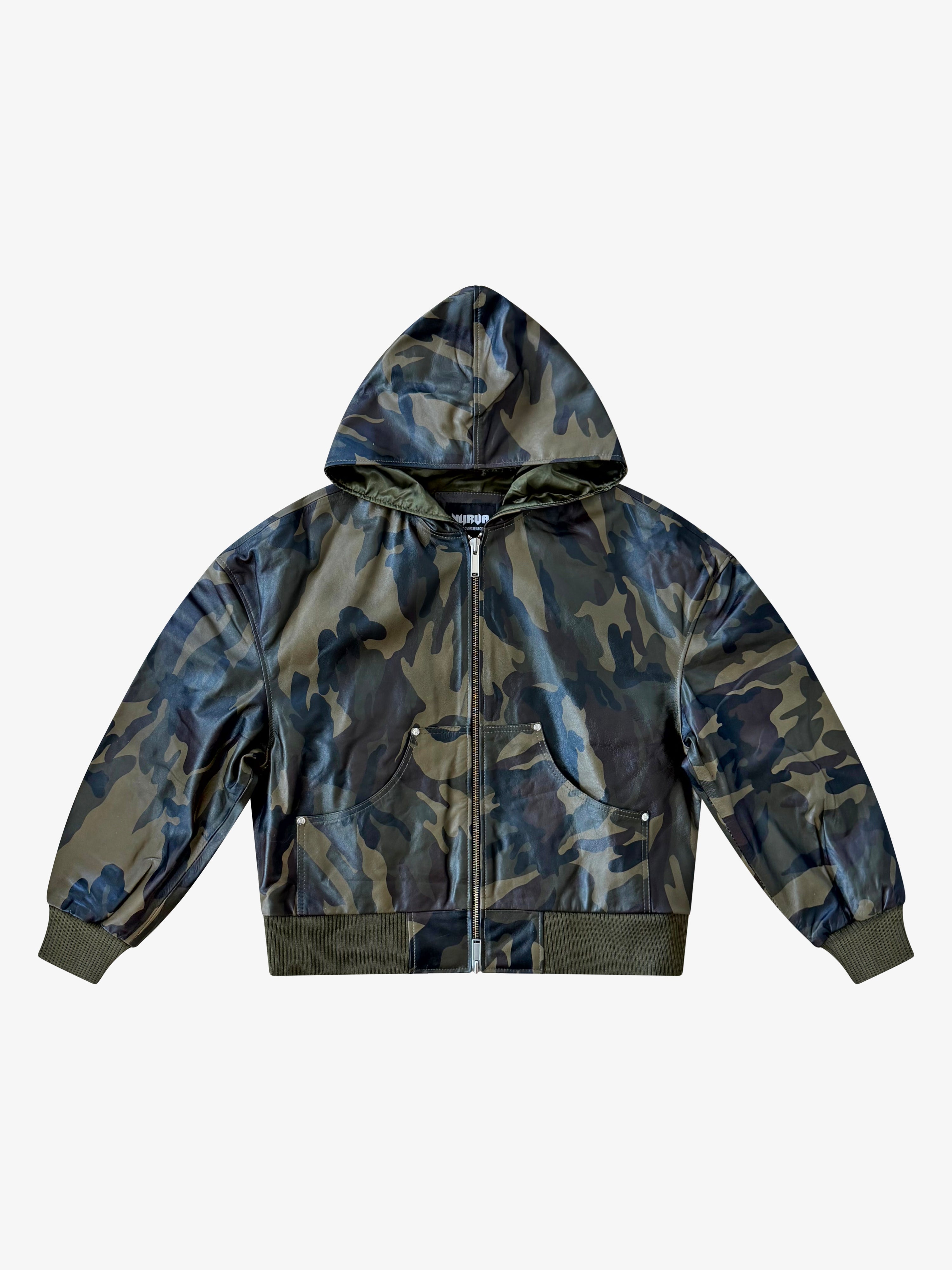 Army Camo Leather Hoodie