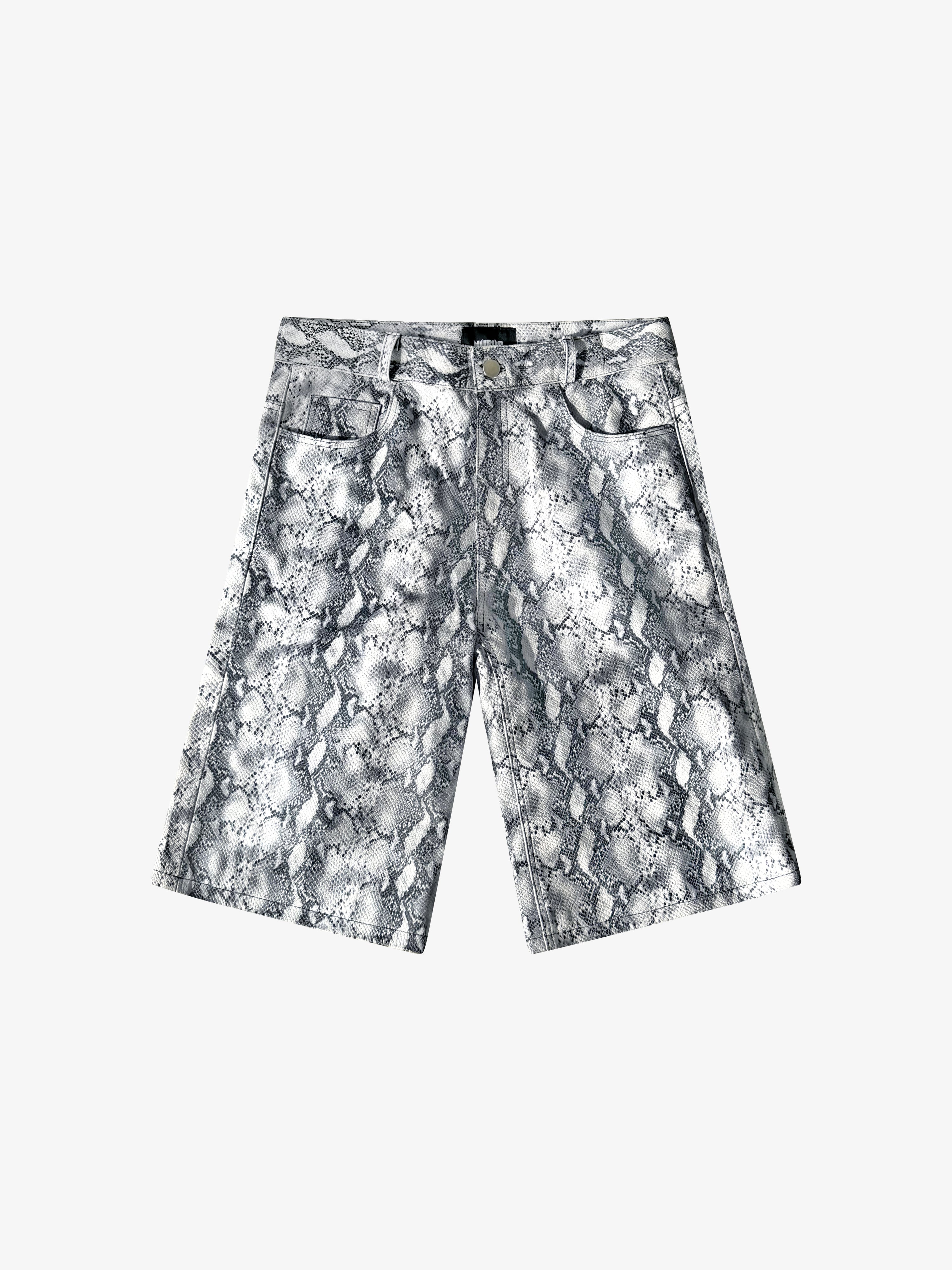 Flared Snakeskin Leather Shorts (Black / White)