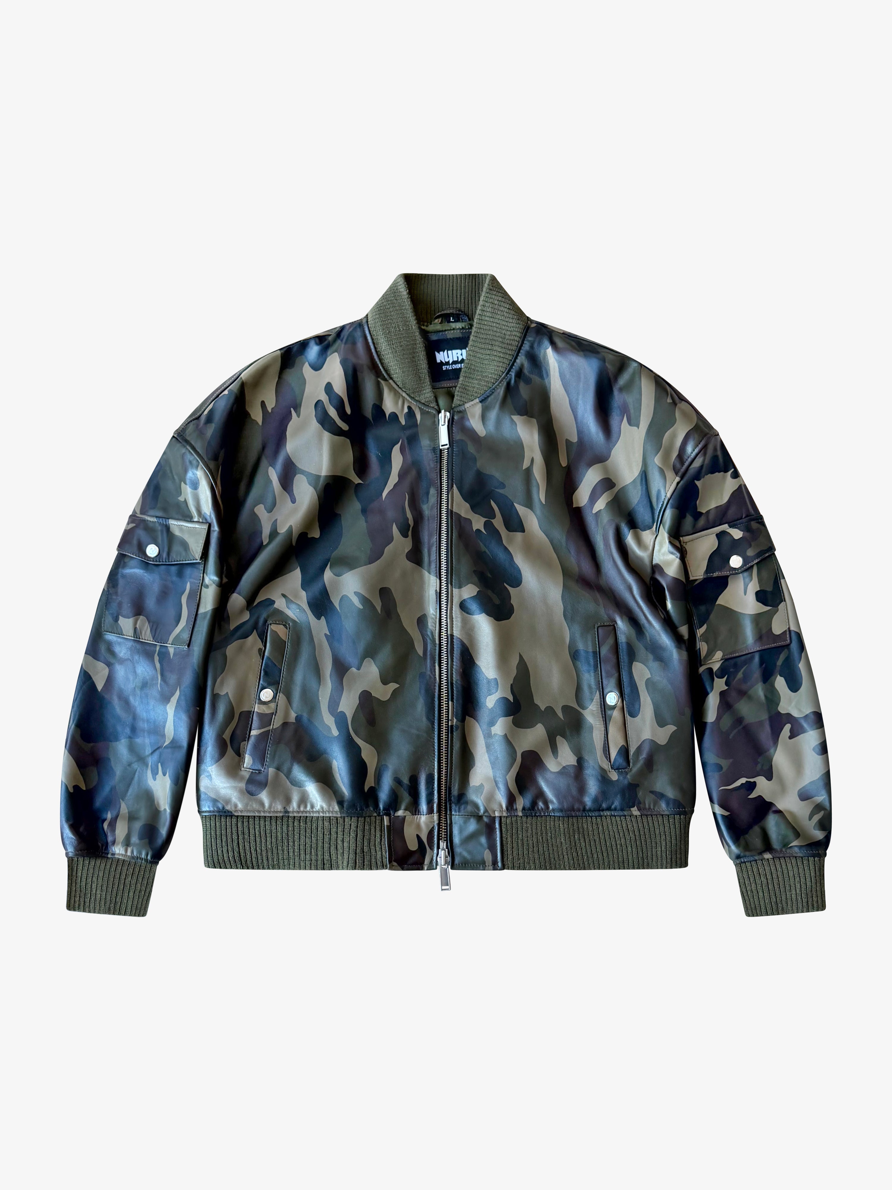 Army Camo Leather Bomber