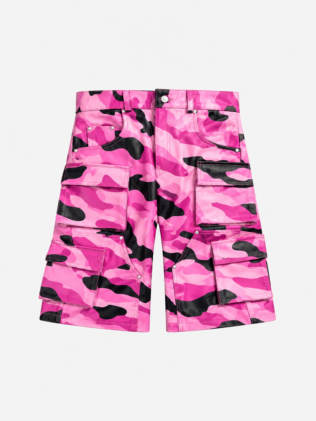 Utility Pink Camo Cargo Leather Shorts