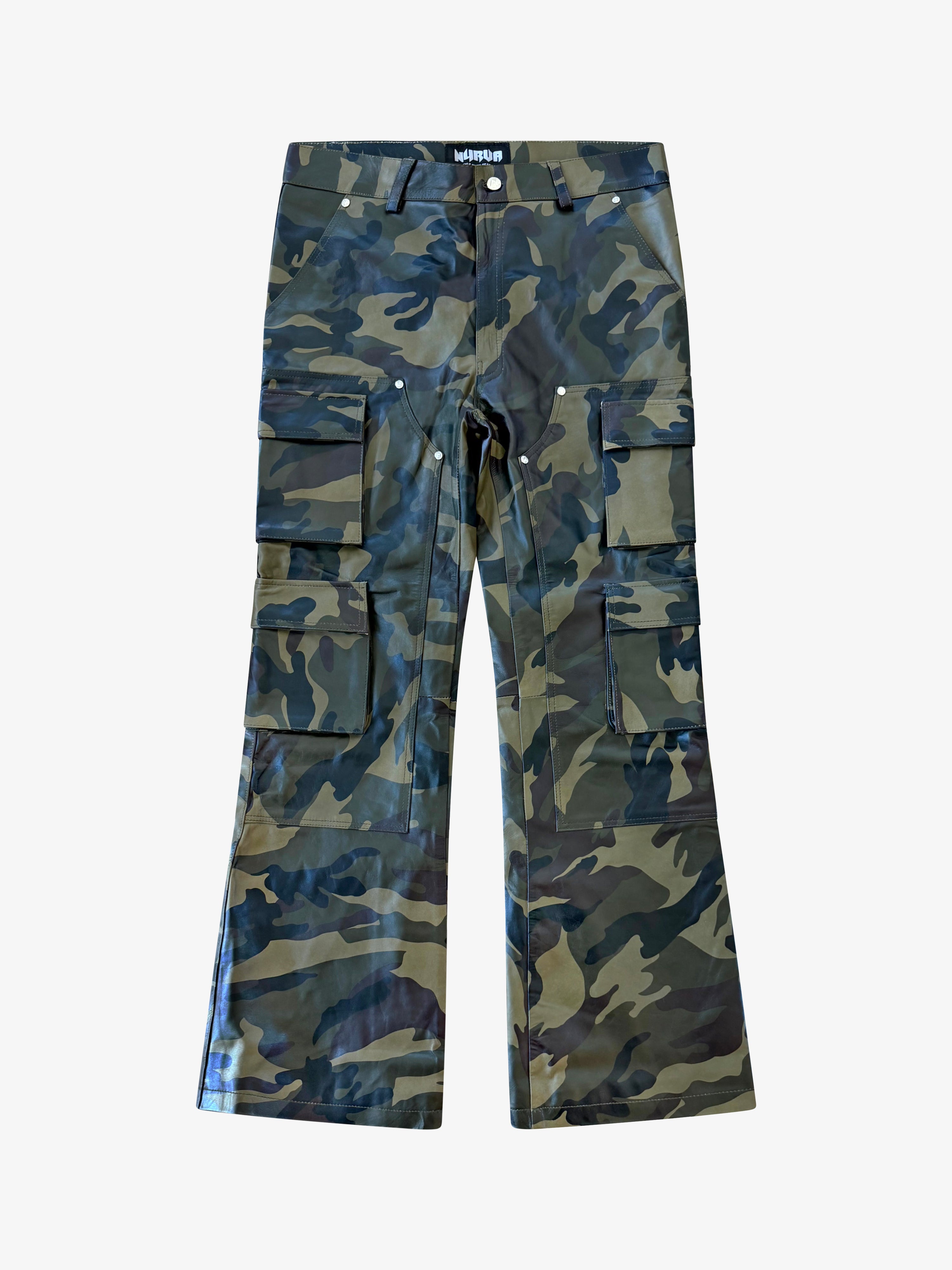 Army Camo Leather Utility Cargo Pants