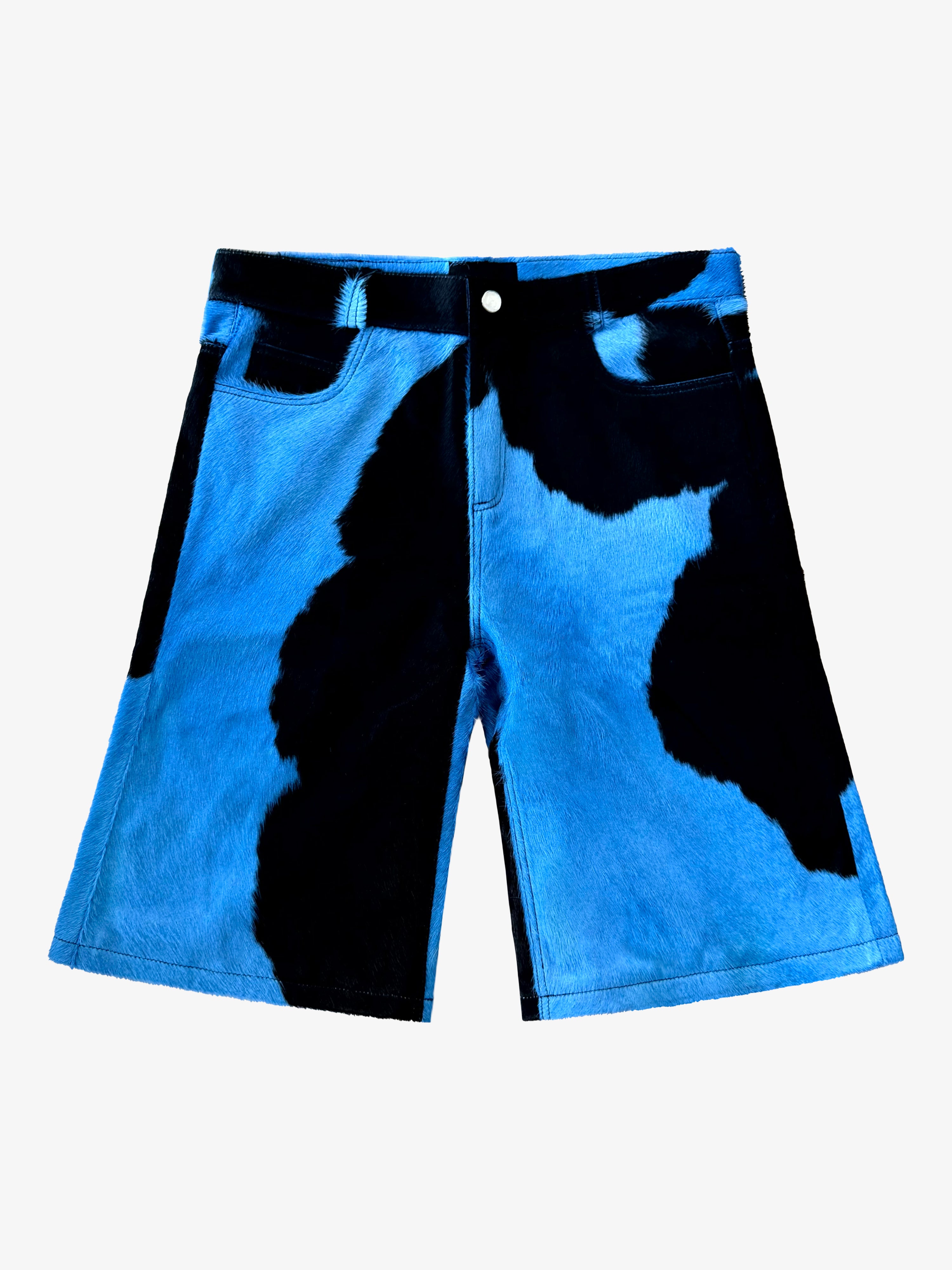 Flared Cowhide Shorts Black and Blue