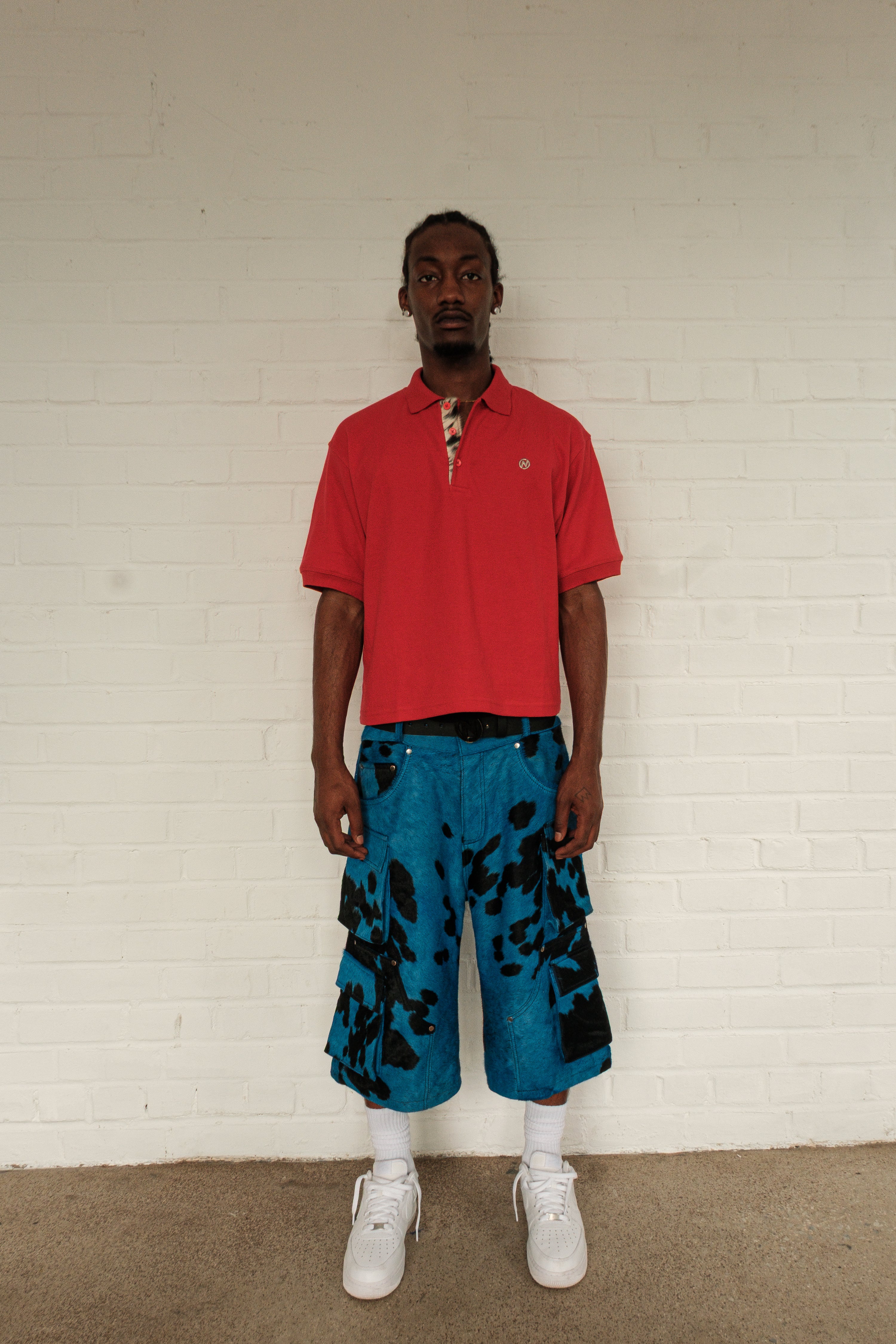 Cropped Cowhide Placket Polo (Red)