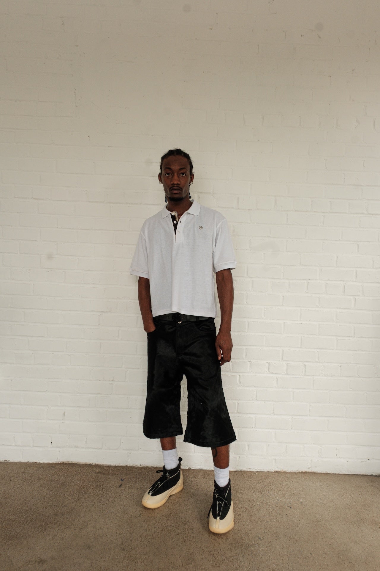 Cropped Cowhide Placket Polo (White)