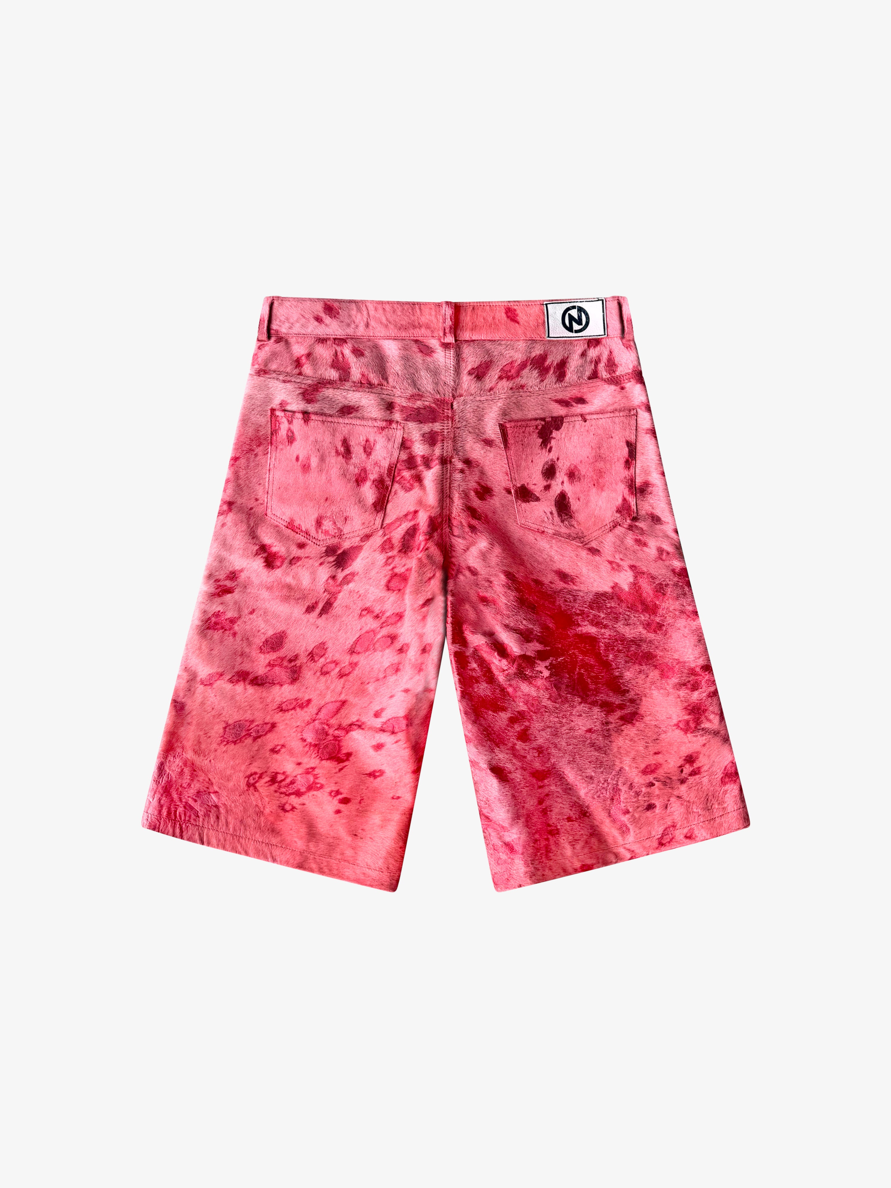 Flared Acid Wash Cowhide Shorts (Pink)