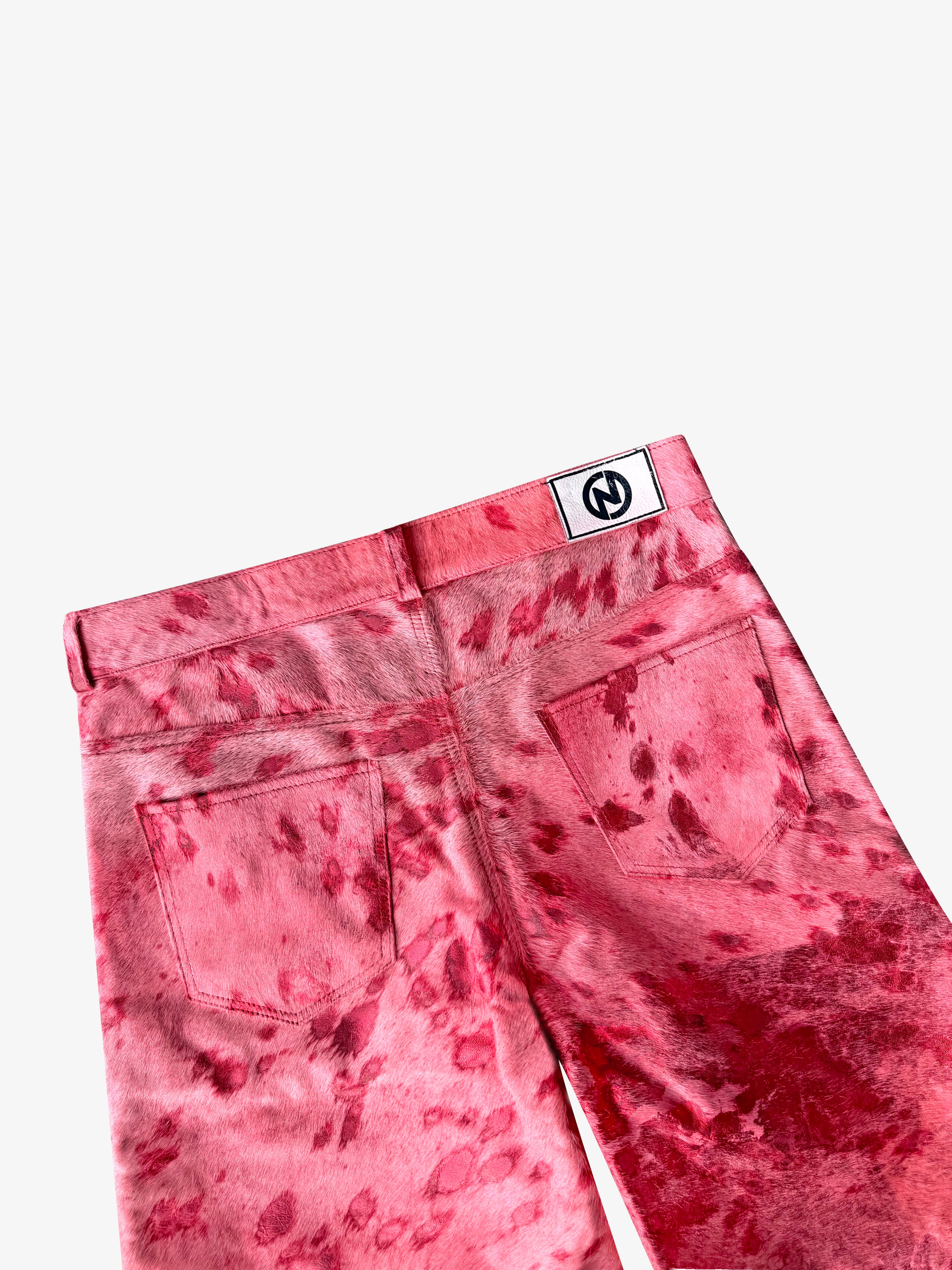 Flared Acid Wash Cowhide Shorts (Pink)