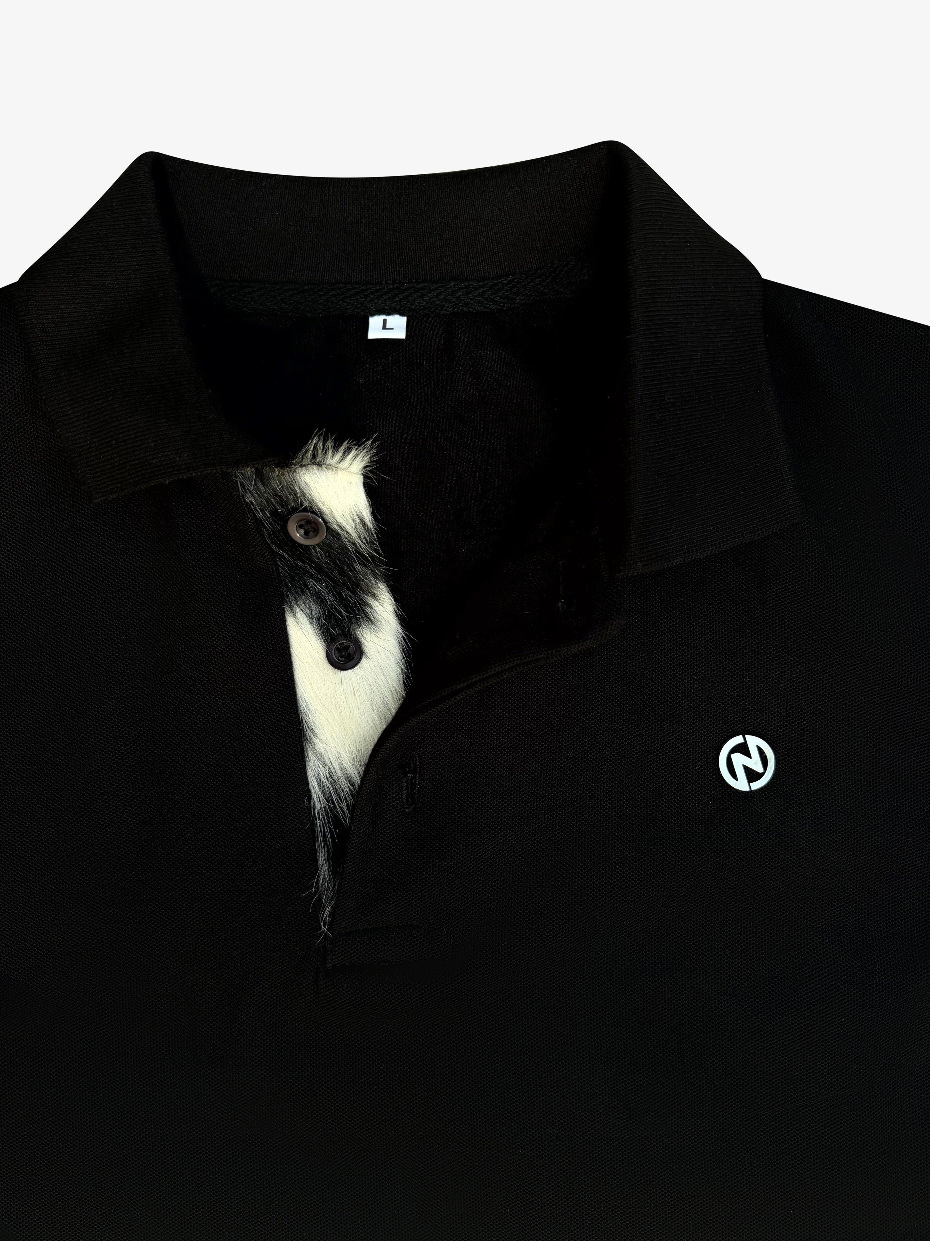 Cropped Cowhide Placket Polo (Black)