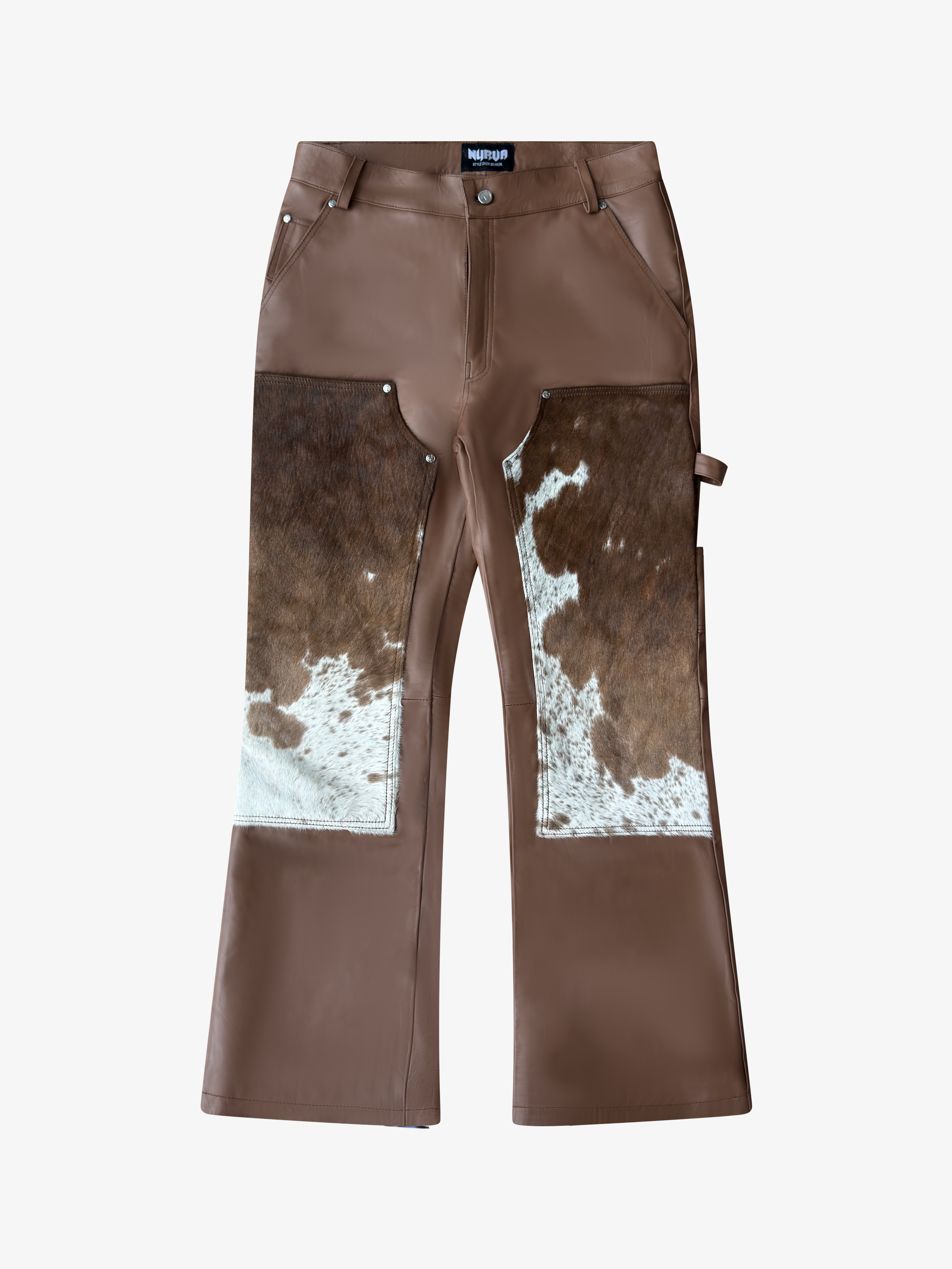 Double Knee Cowhide Patch Pants Brown White