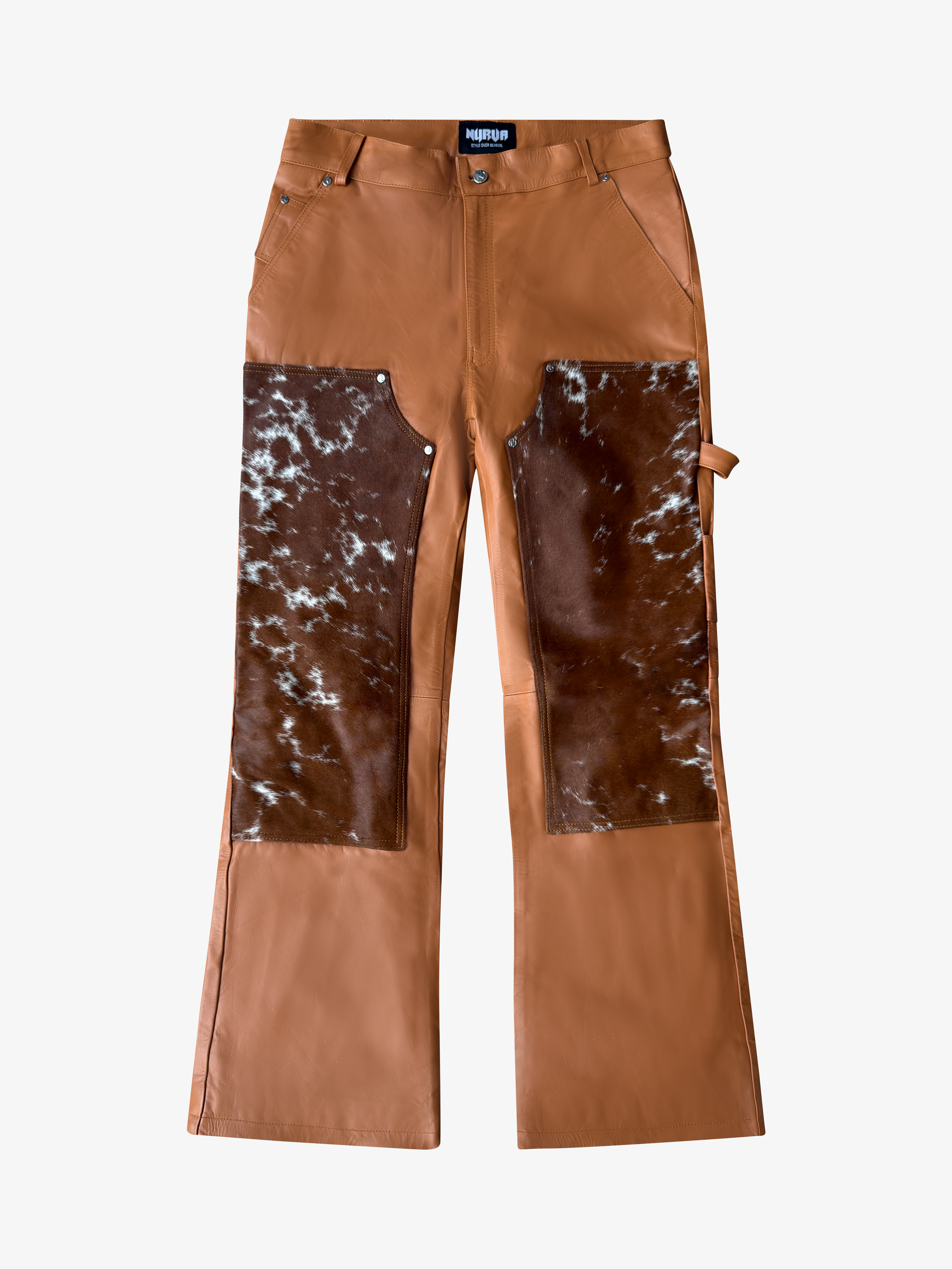 Double Knee Cowhide Patch Pants Tan White