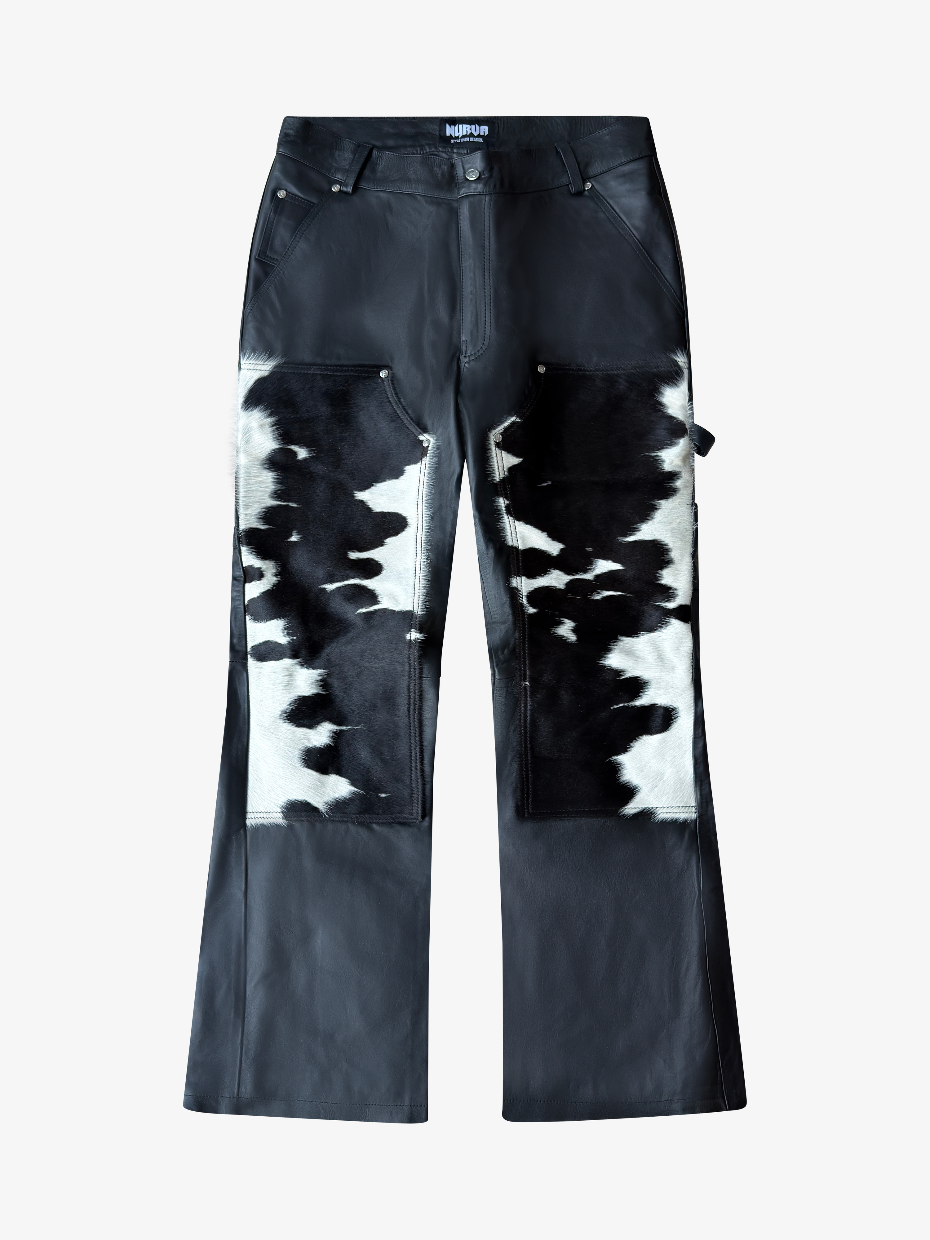 Double Knee Cowhide Patch Pants Black White