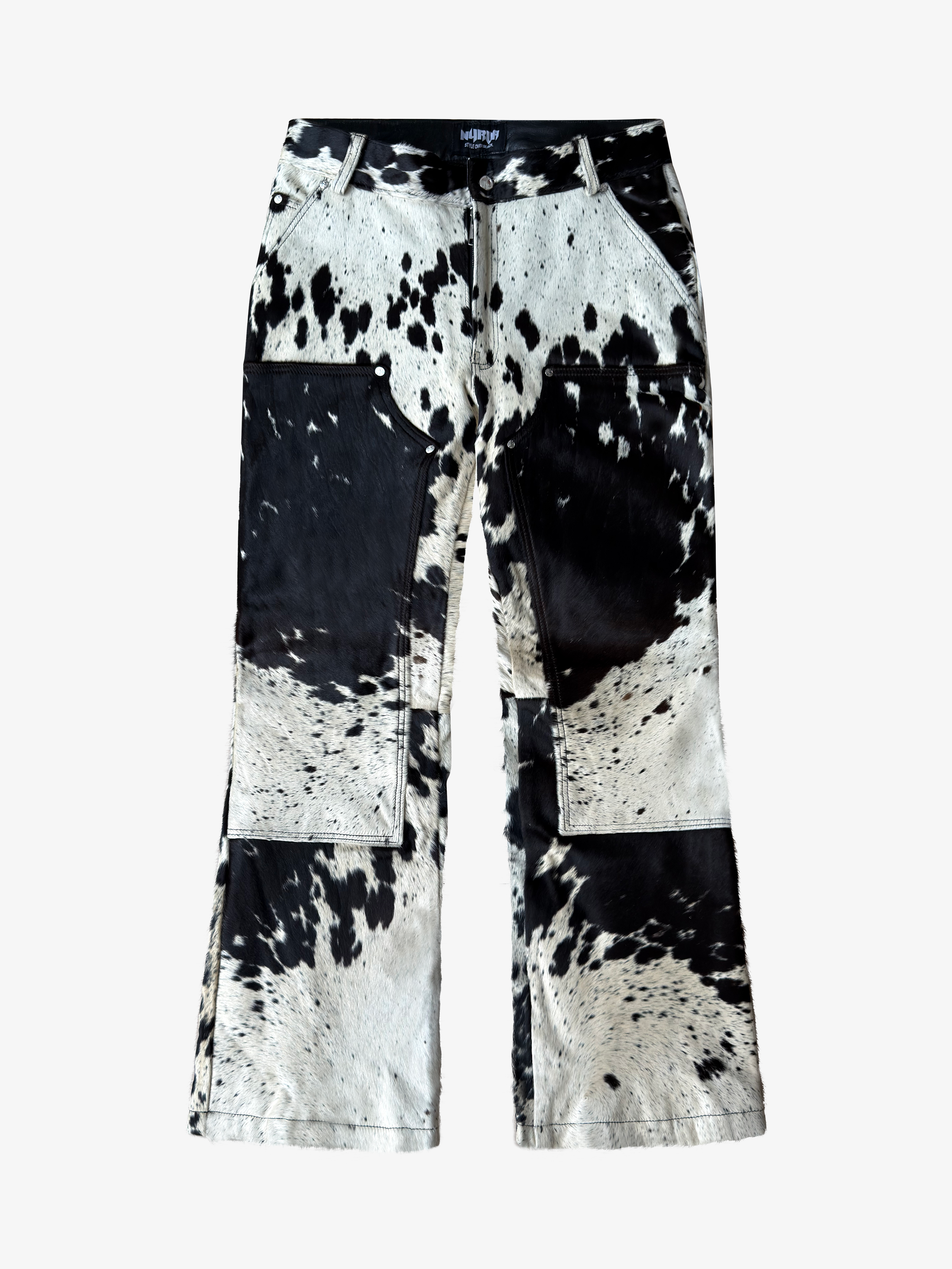 Double Knee Cowhide Pants Black White