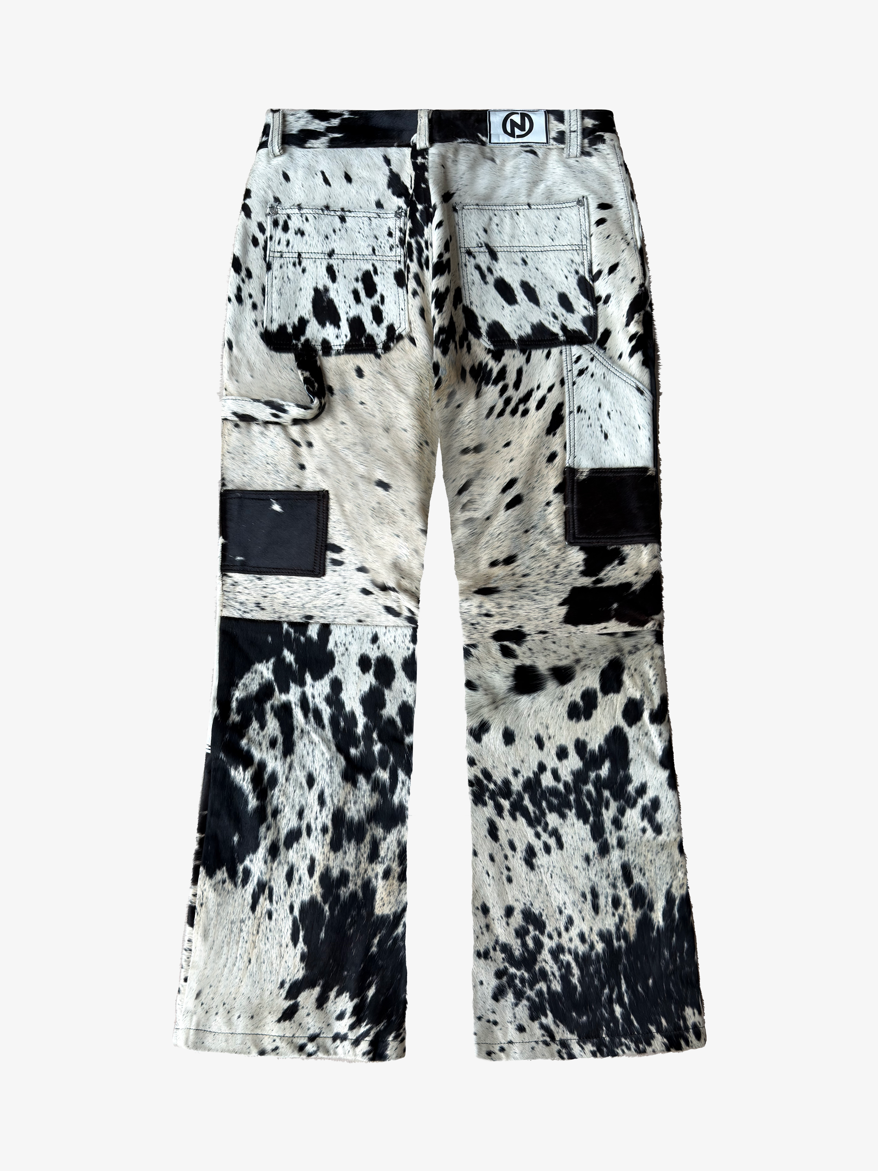 Double Knee Cowhide Pants Black White