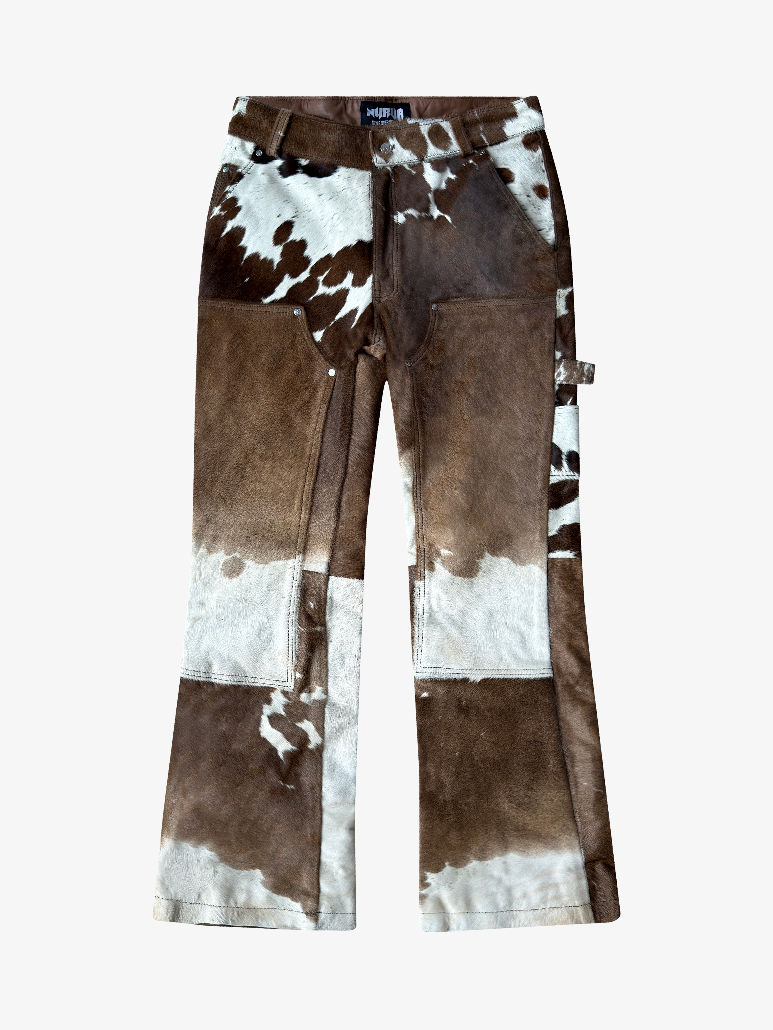 Double Knee Cowhide Pants Brown White