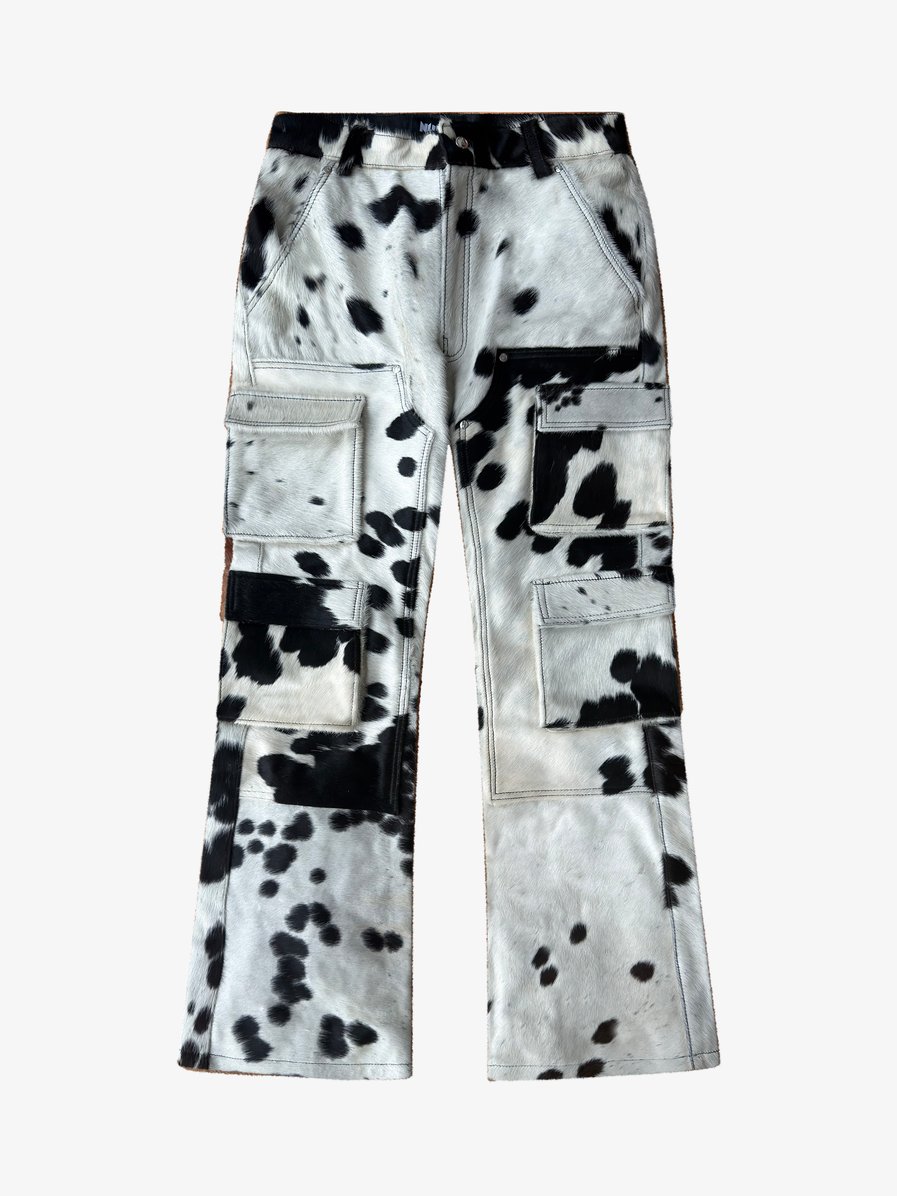 Cargo Cowhide Pants Black White