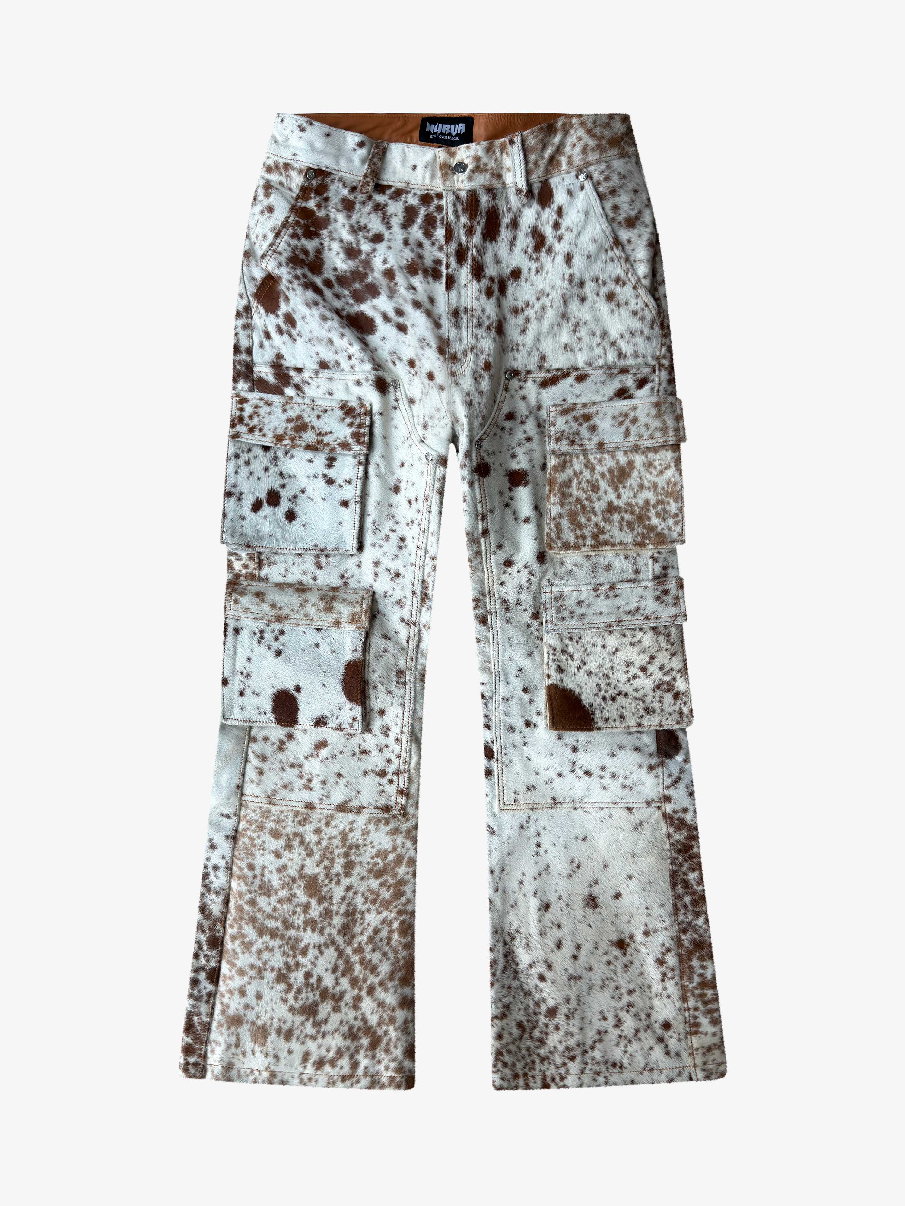 Cargo Cowhide Pants Tan White