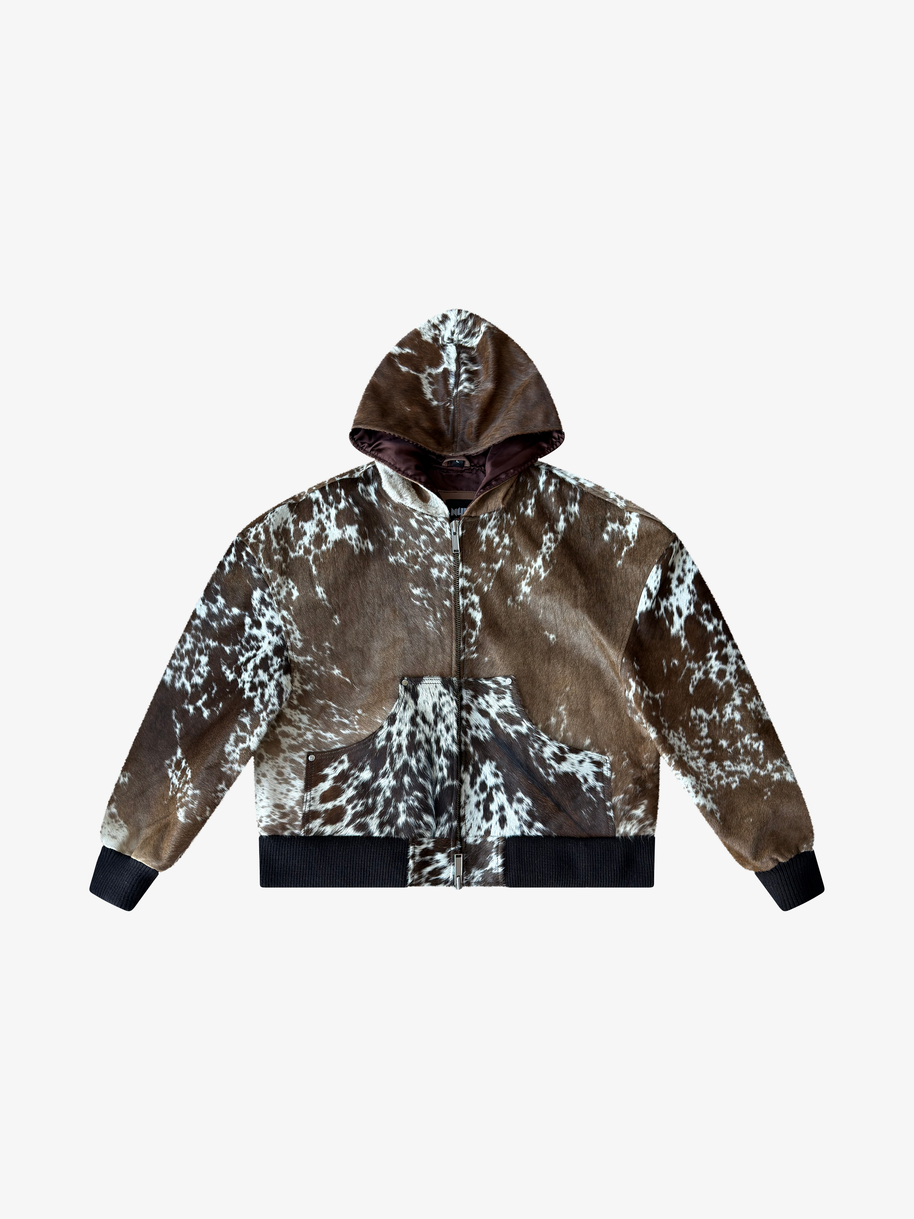 Double Zip Cowhide Hoodie Brown White
