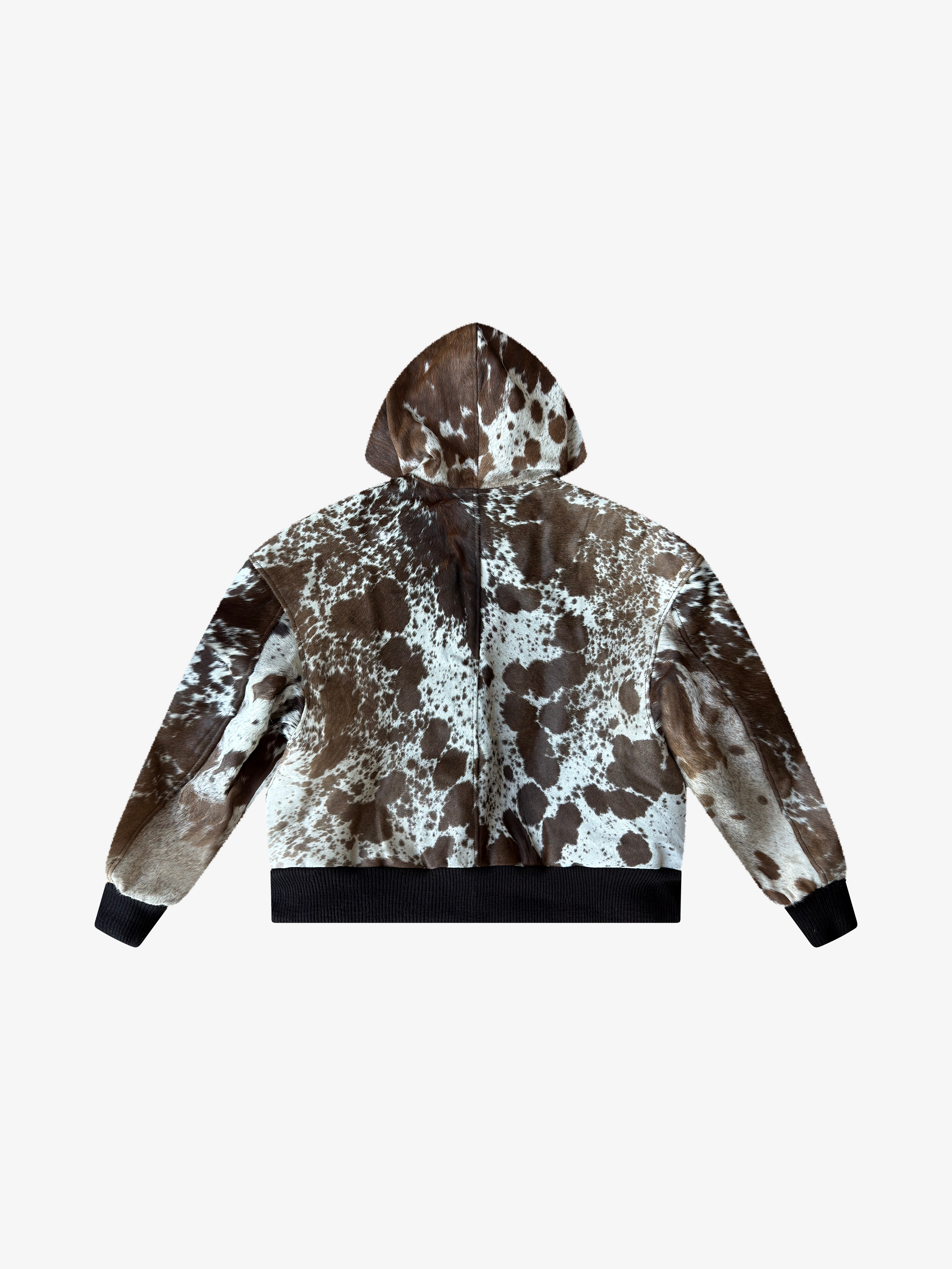 Double Zip Cowhide Hoodie Brown White