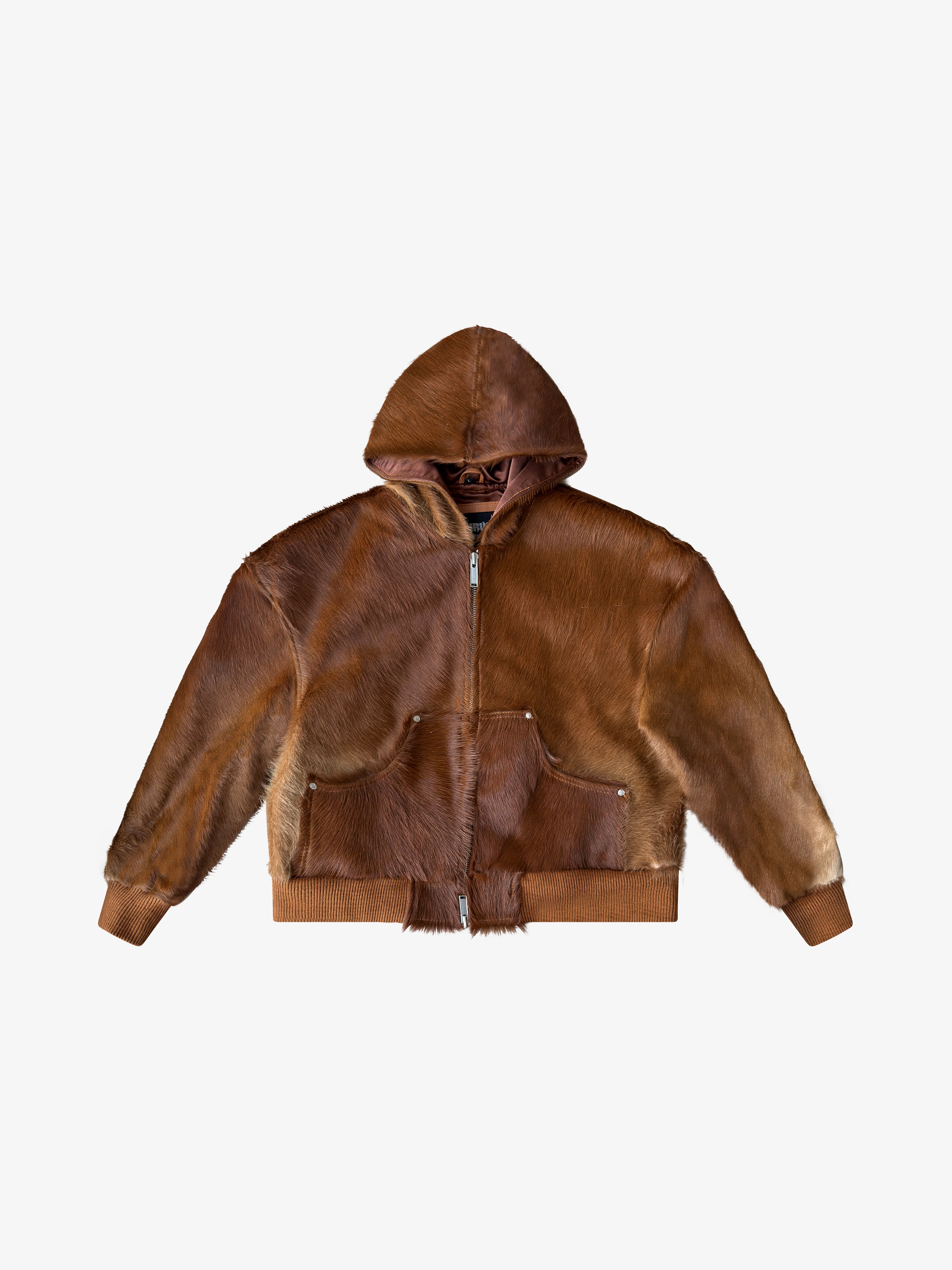 Double Zip Cowhide Hoodie Brown