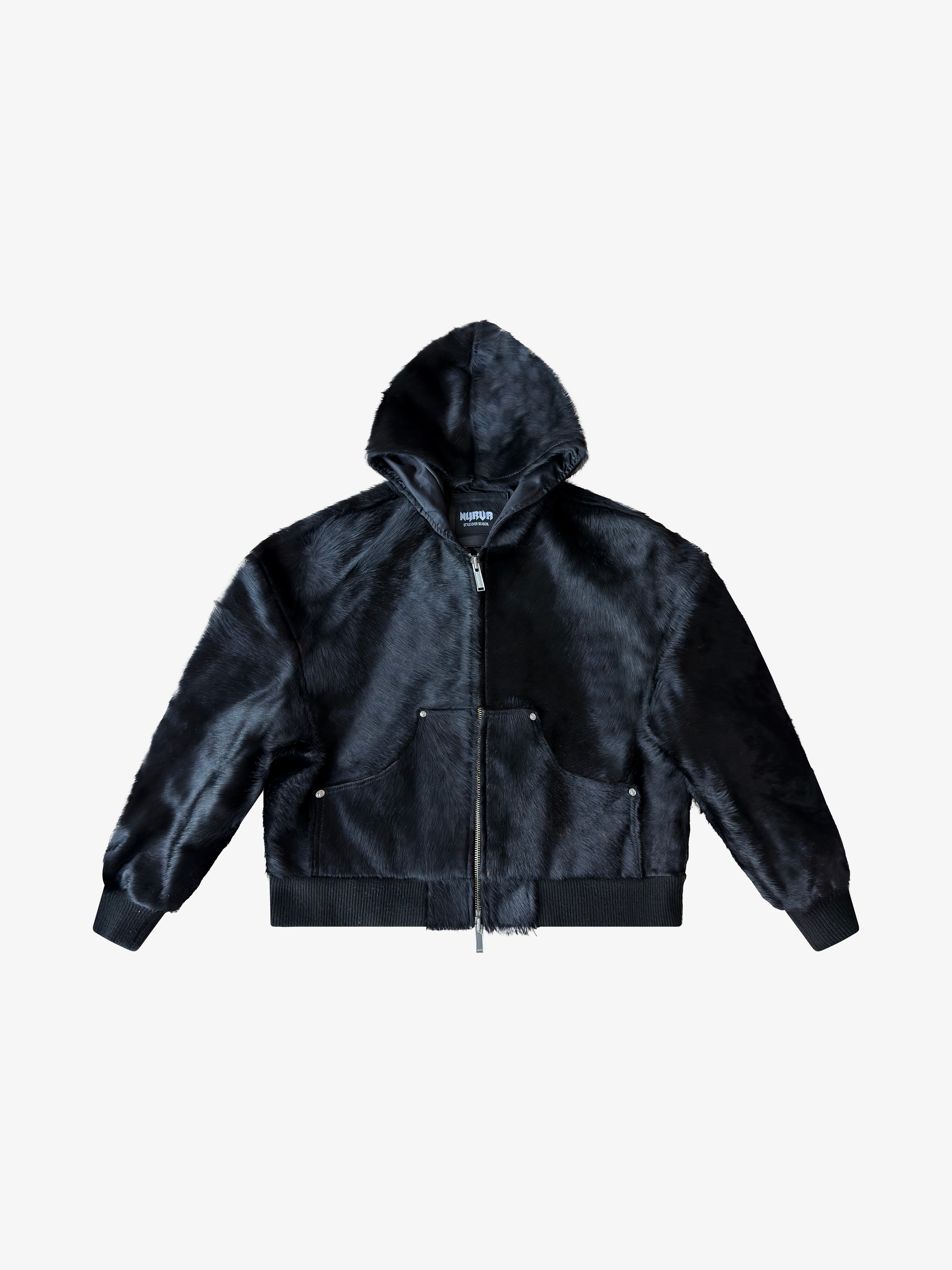 Double Zip Cowhide Hoodie Black