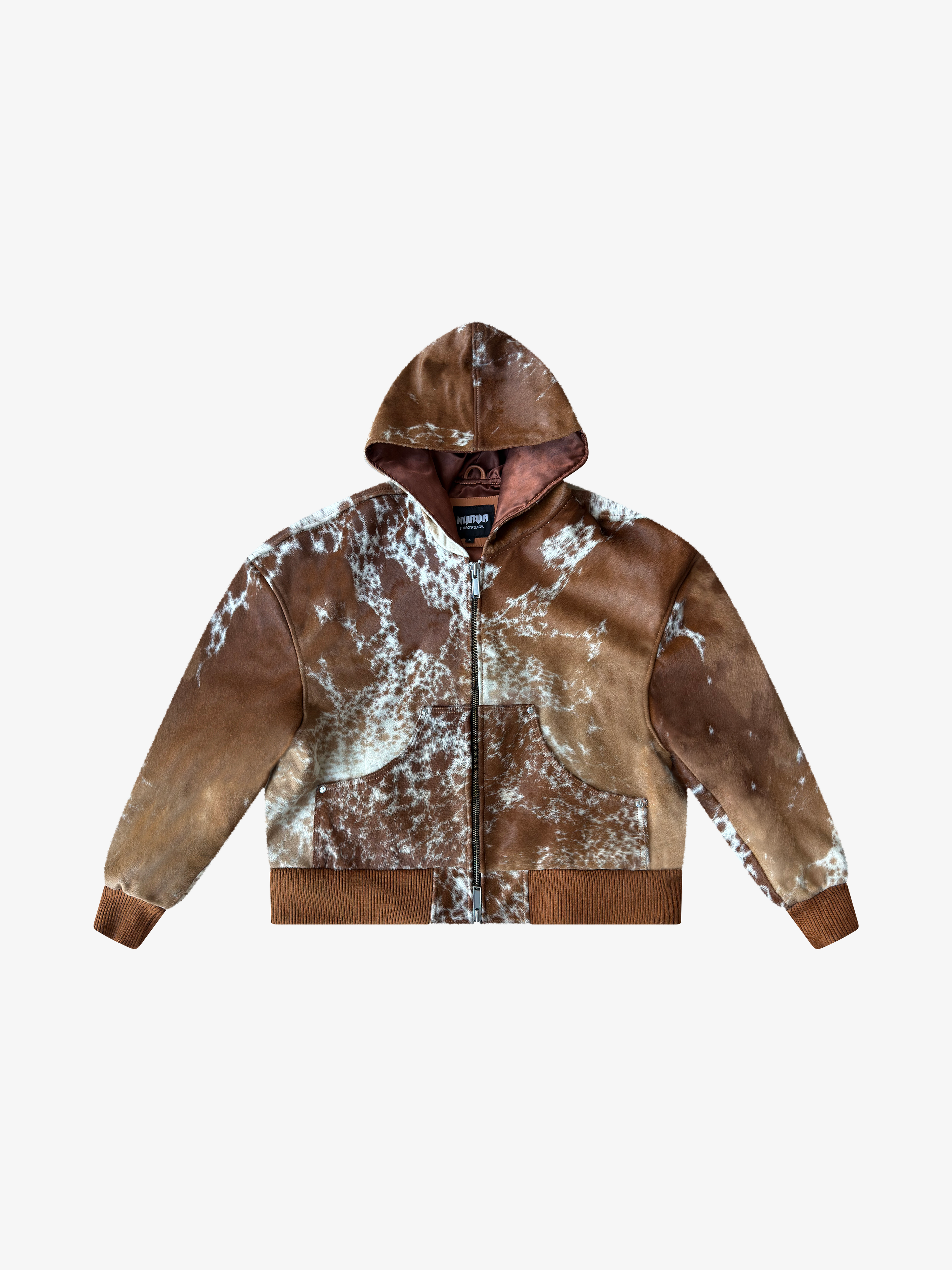 Double Zip Cowhide Hoodie Tan White