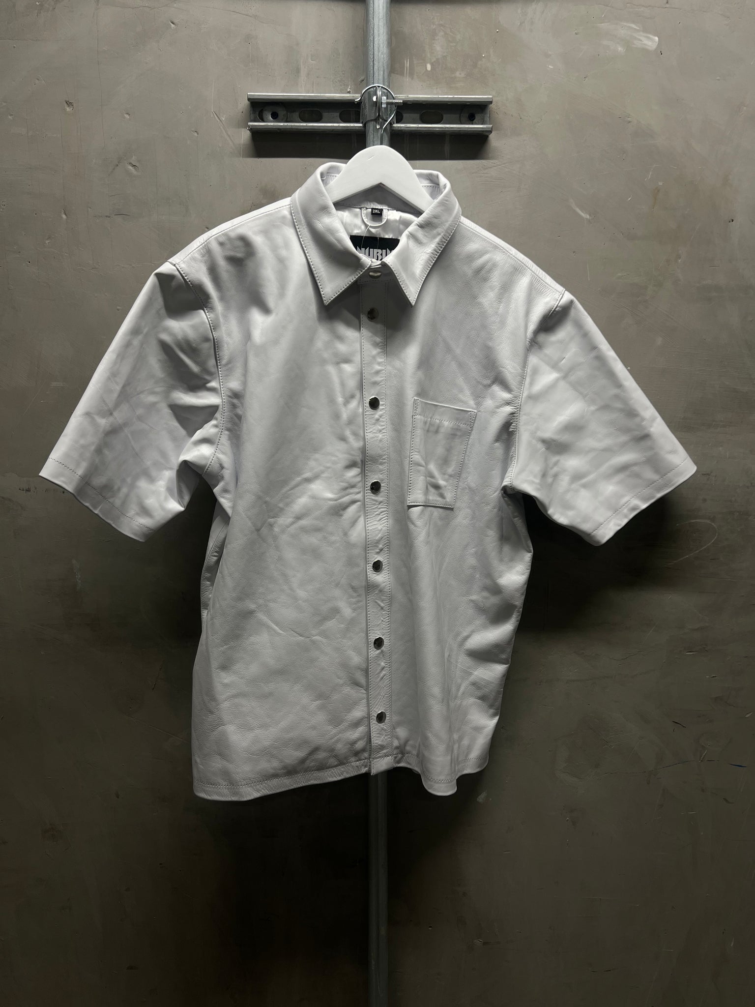 Leather Button Up White