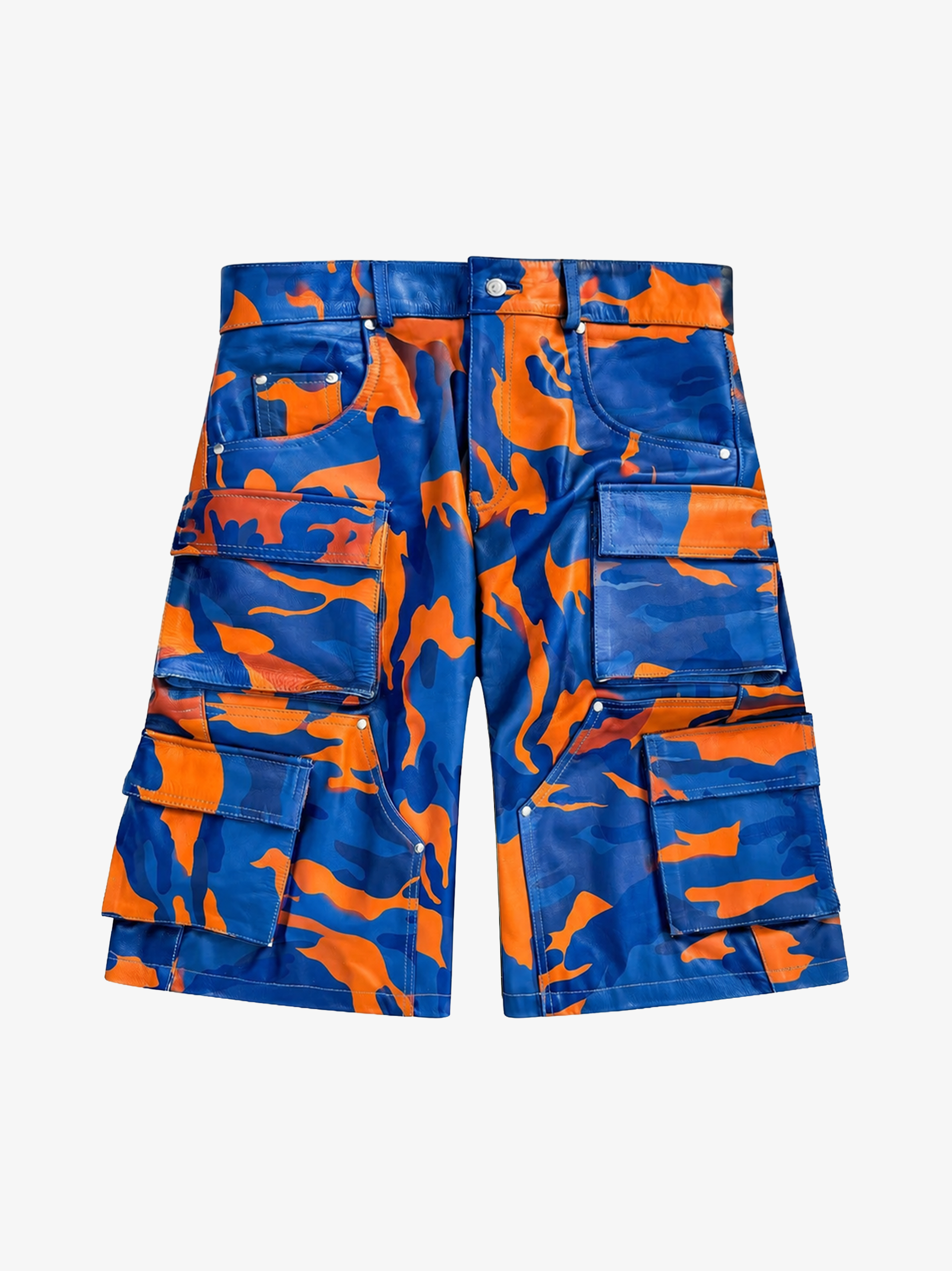 Utility Blue/Orange Camo Cargo Leather Shorts
