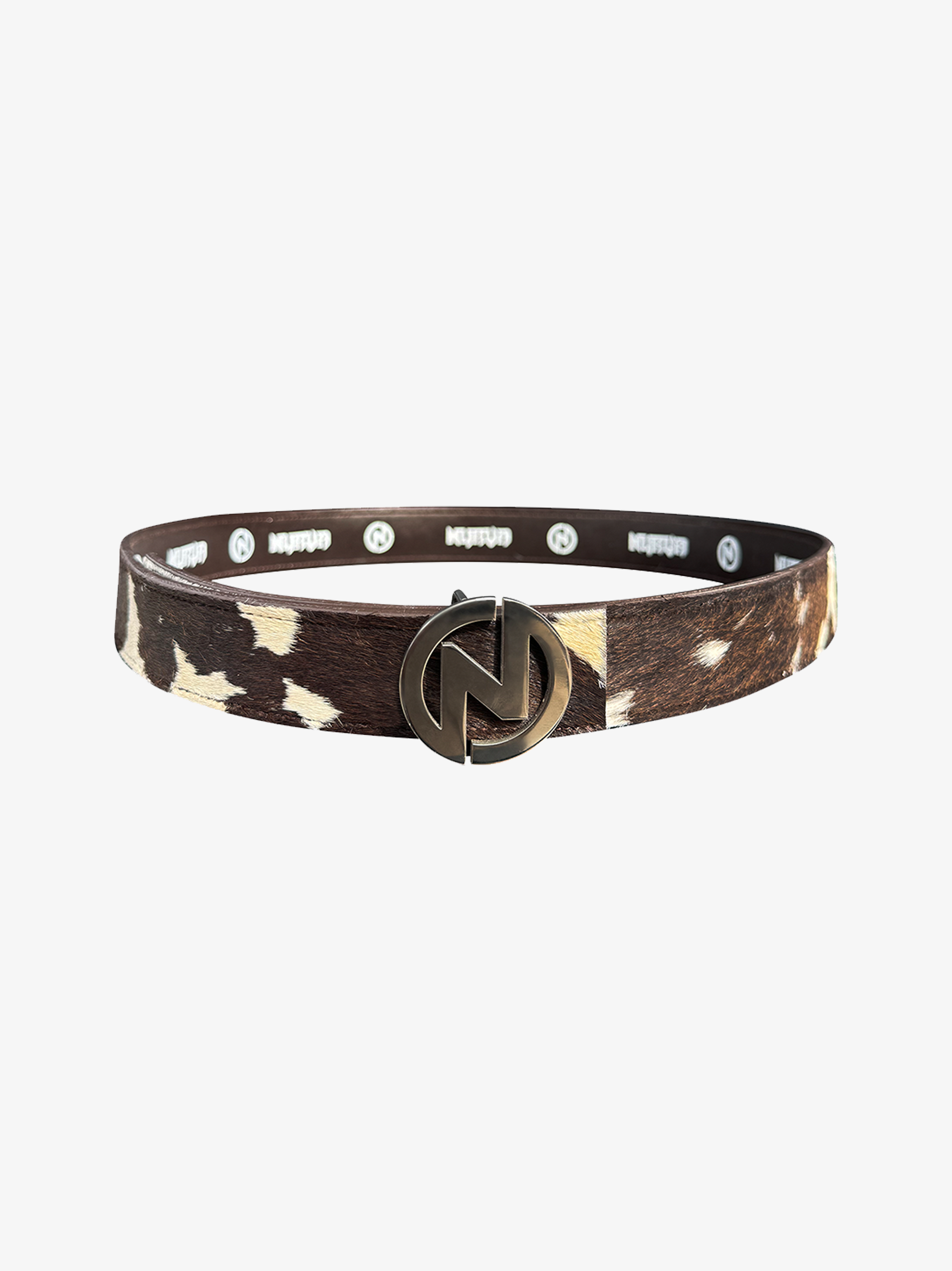 Calf Fur Logo Belt Brown/White