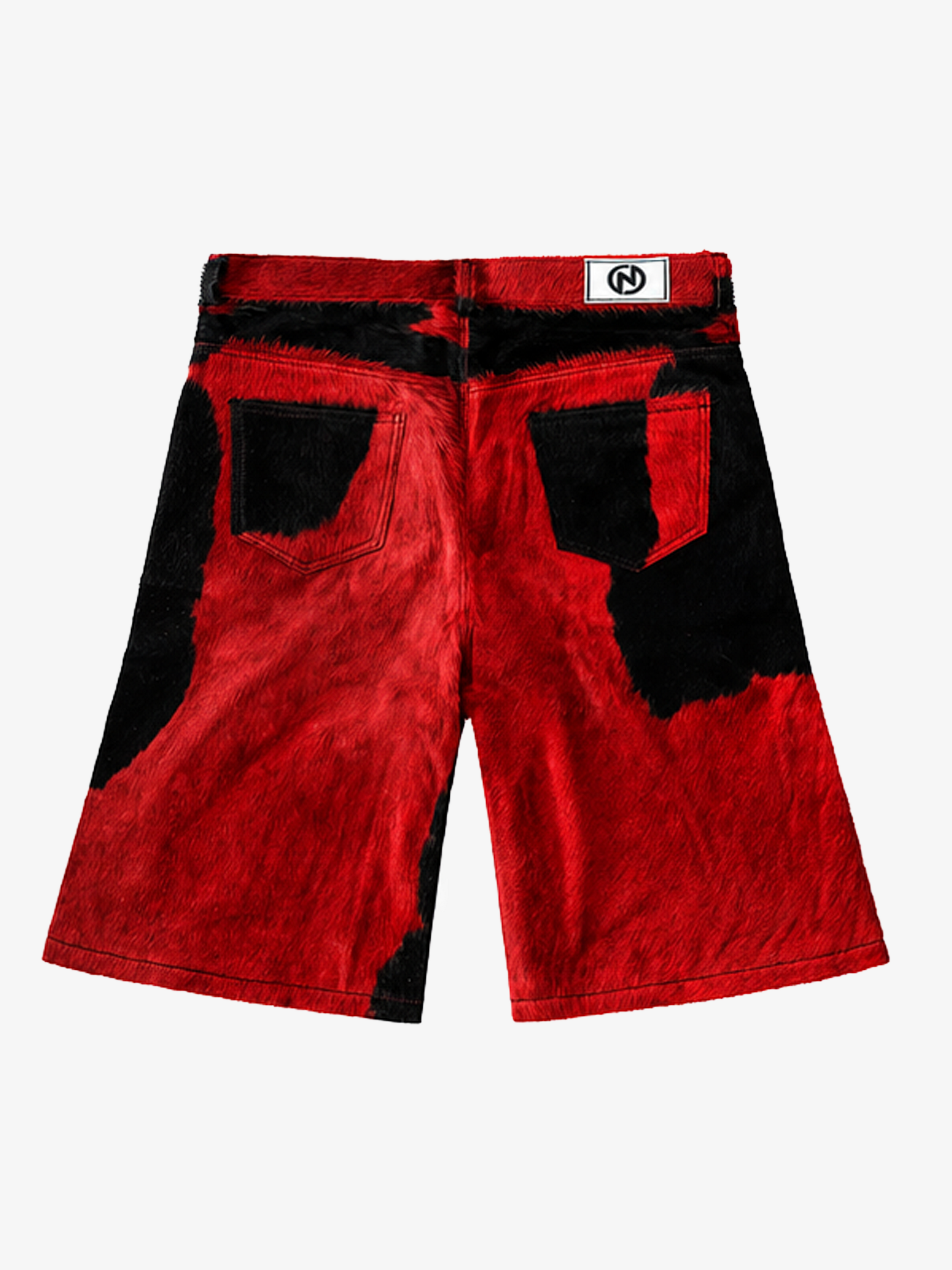 Flared Cowhide Shorts Black and Red