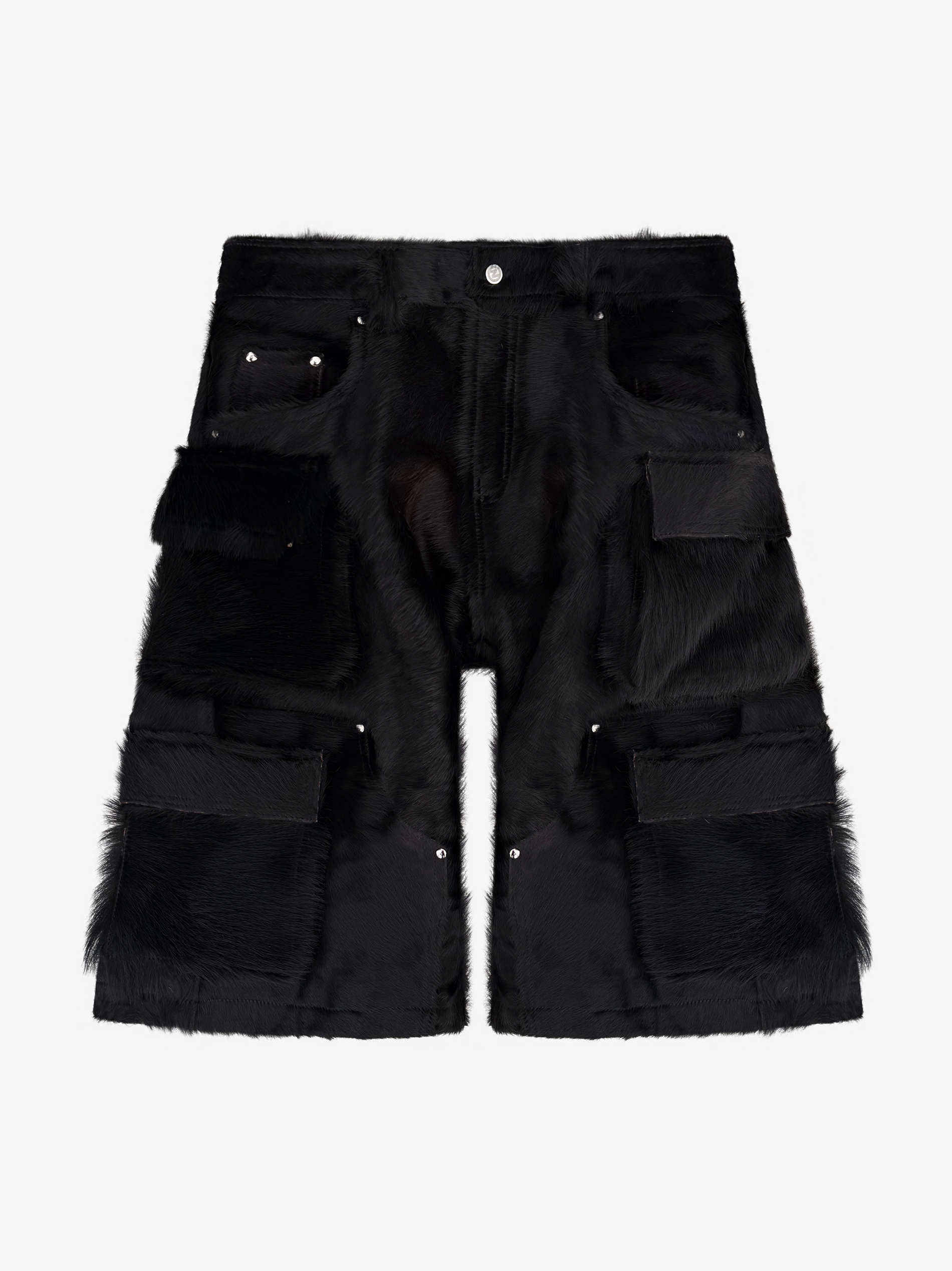 Utility Cowhide Cargo Leather Shorts Black