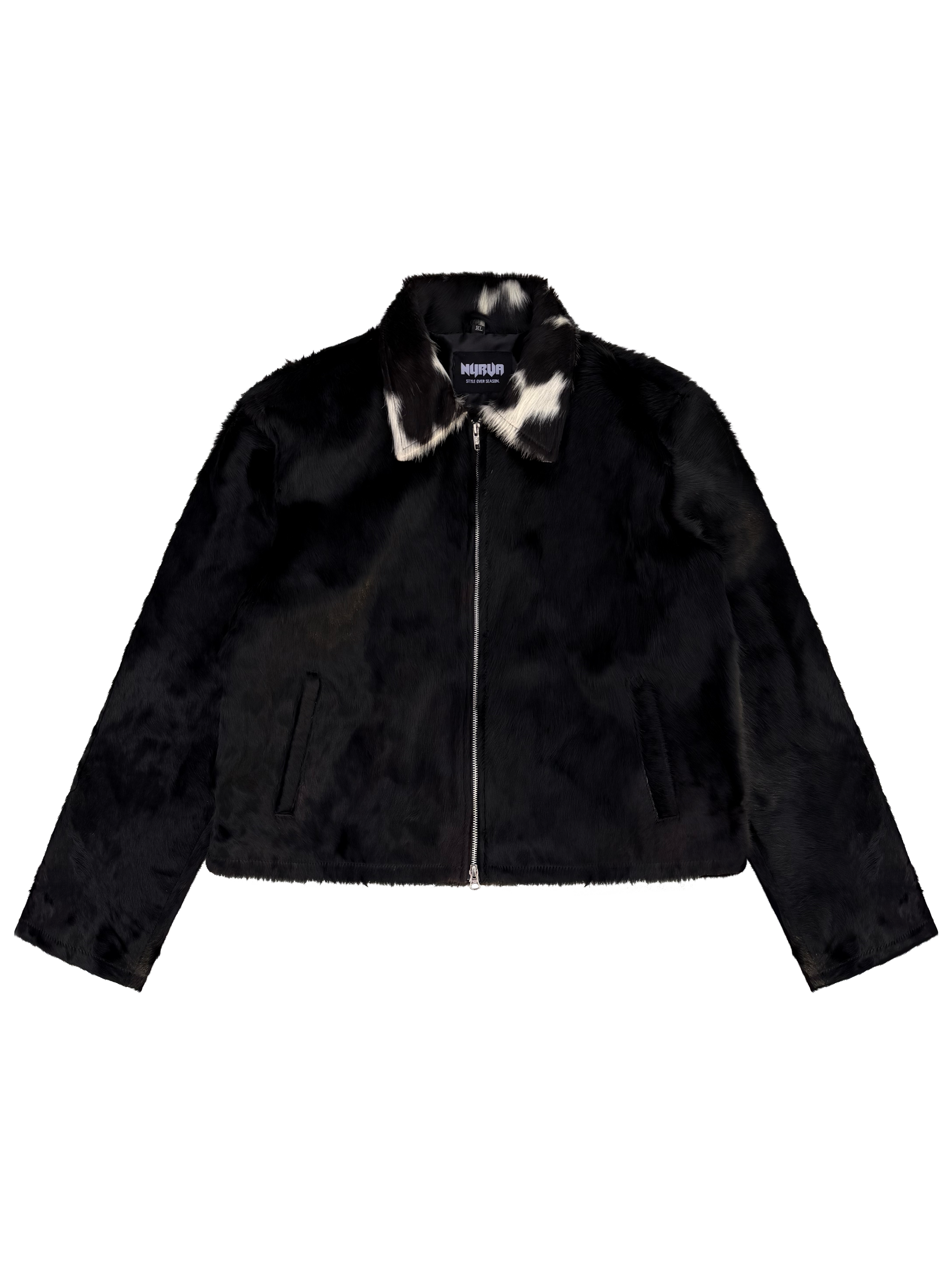 Solid Black Fur Mix Collar Trucker Jacket