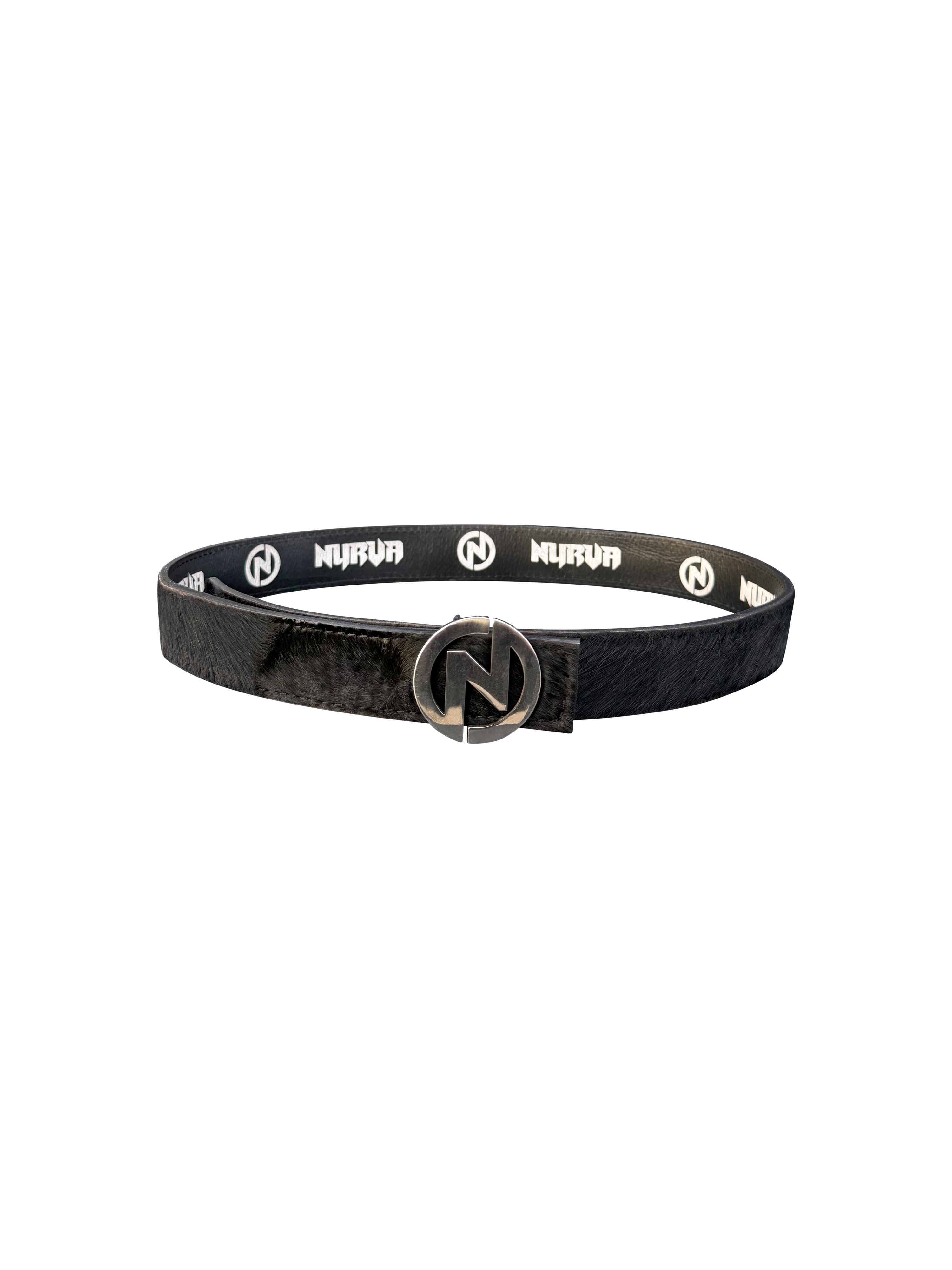 Black Calf Fur Logo Belt